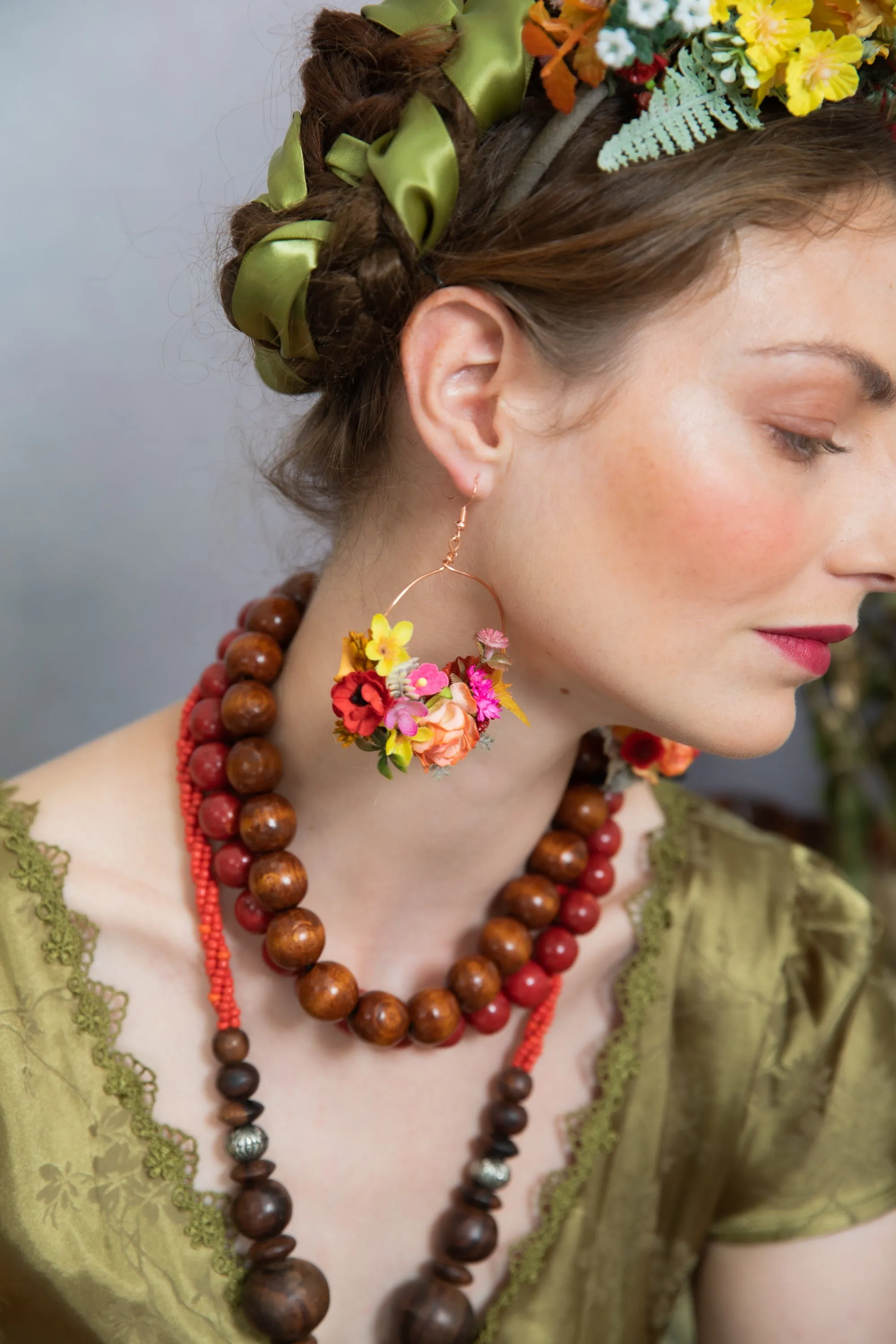 Colourful flower circle earrings