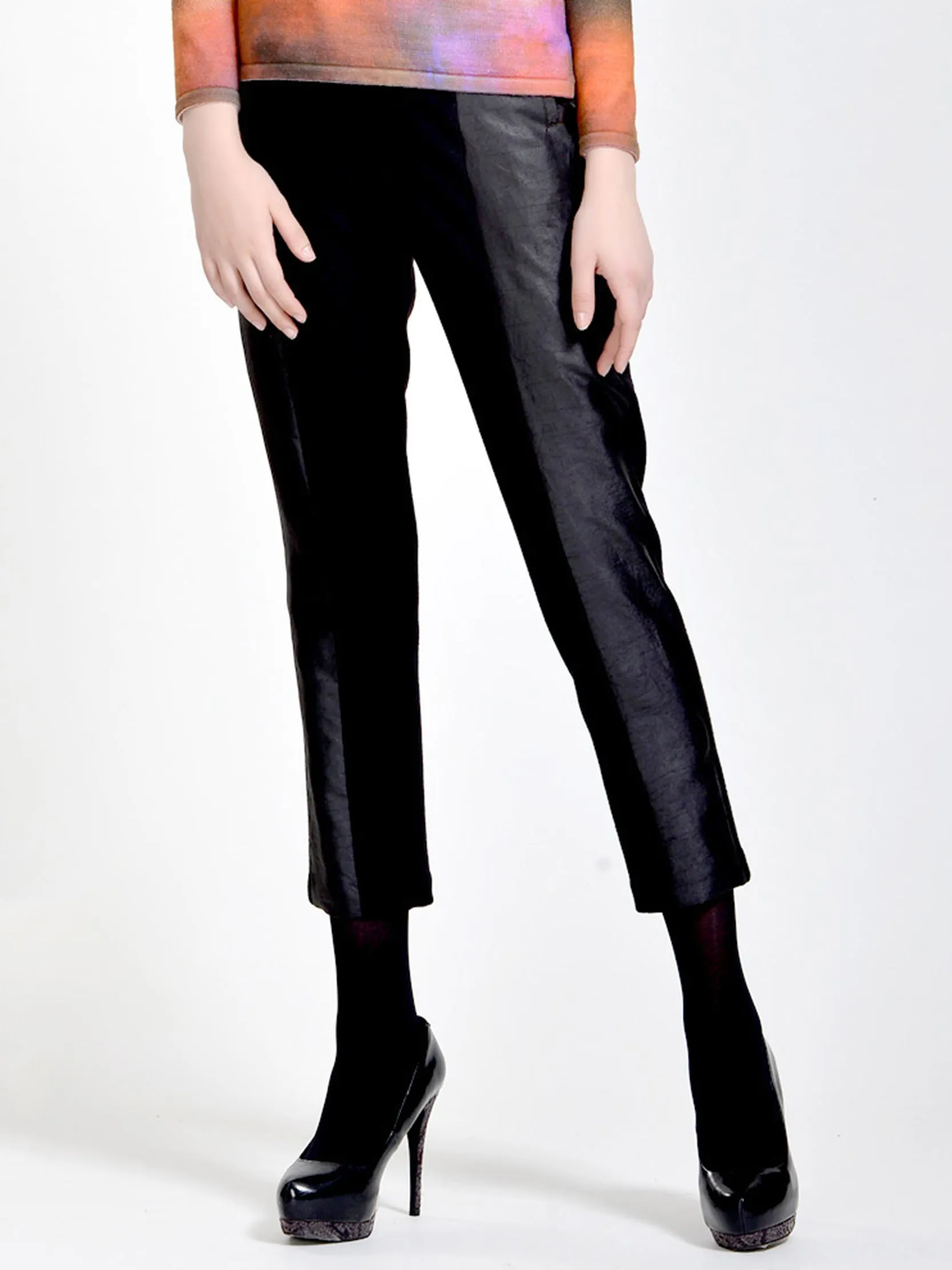 Contrast-panel  Gambiered Guangdong Silk -Wool Trouser