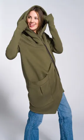 Cotton Fleece Hoodie with Asymmetric Closure