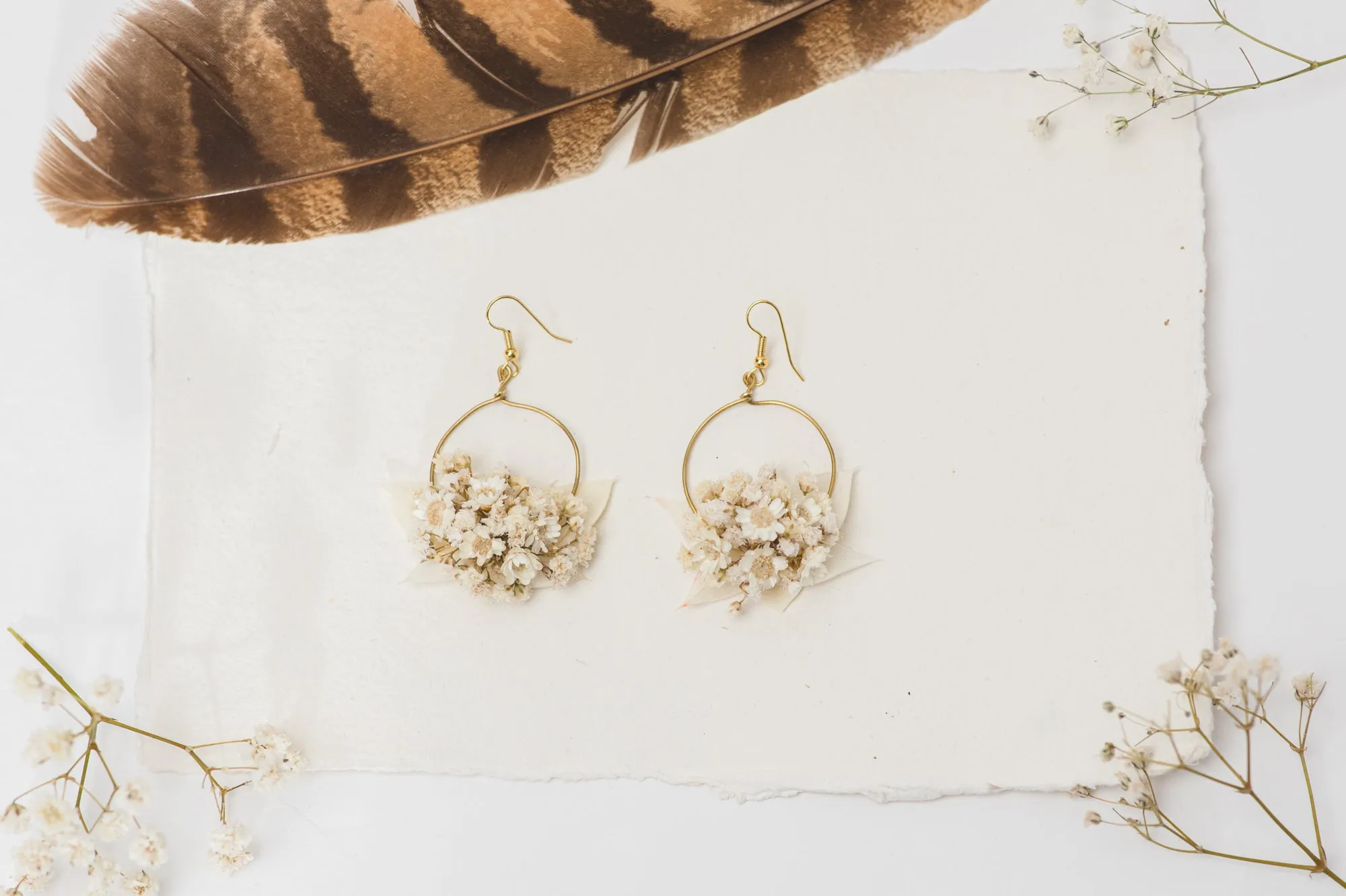 Cream dried flower earrings