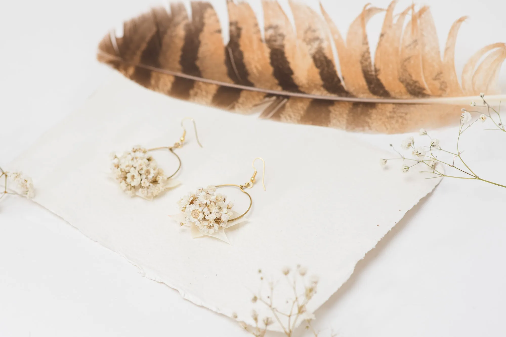 Cream dried flower earrings