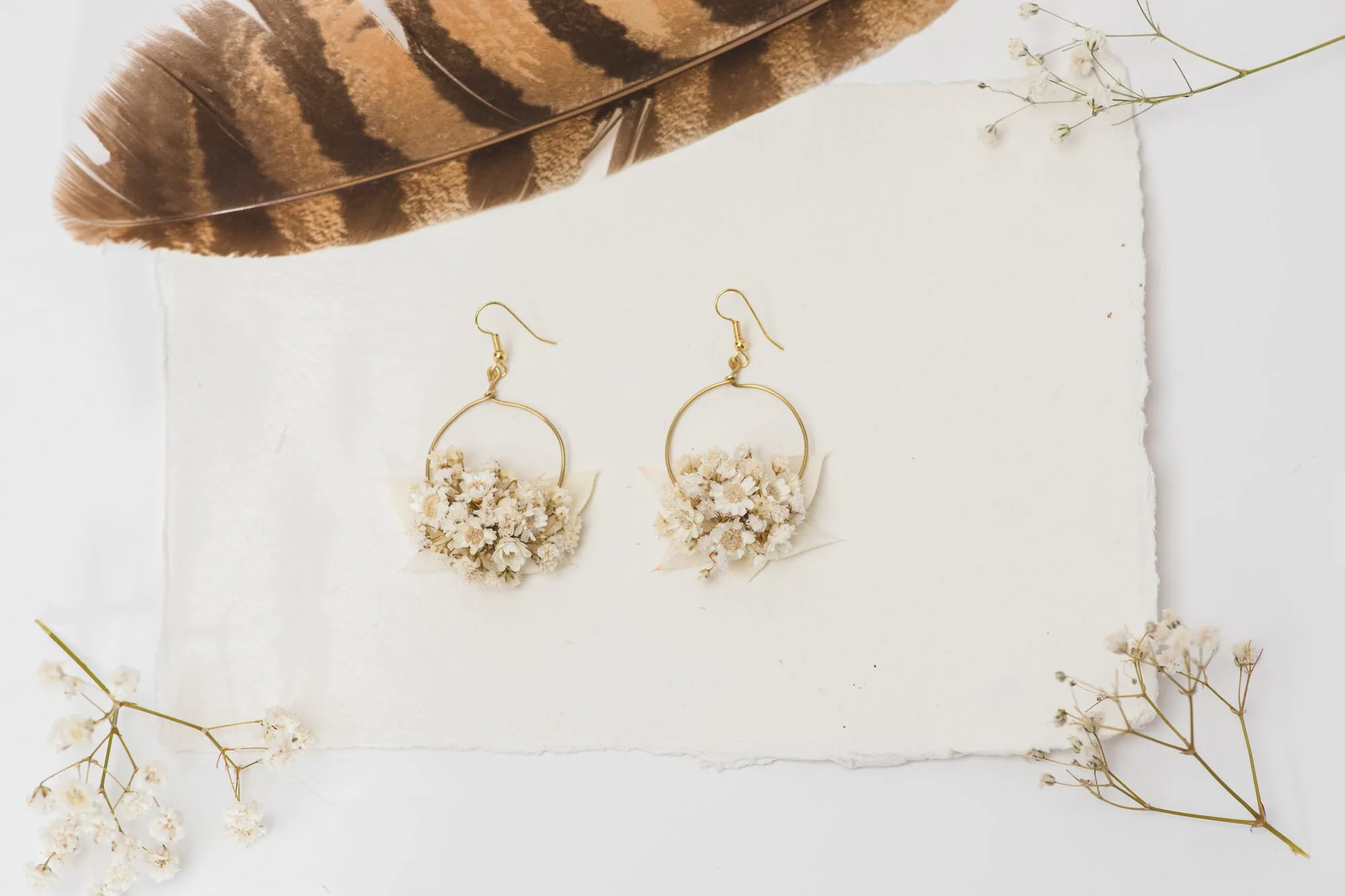 Cream dried flower earrings