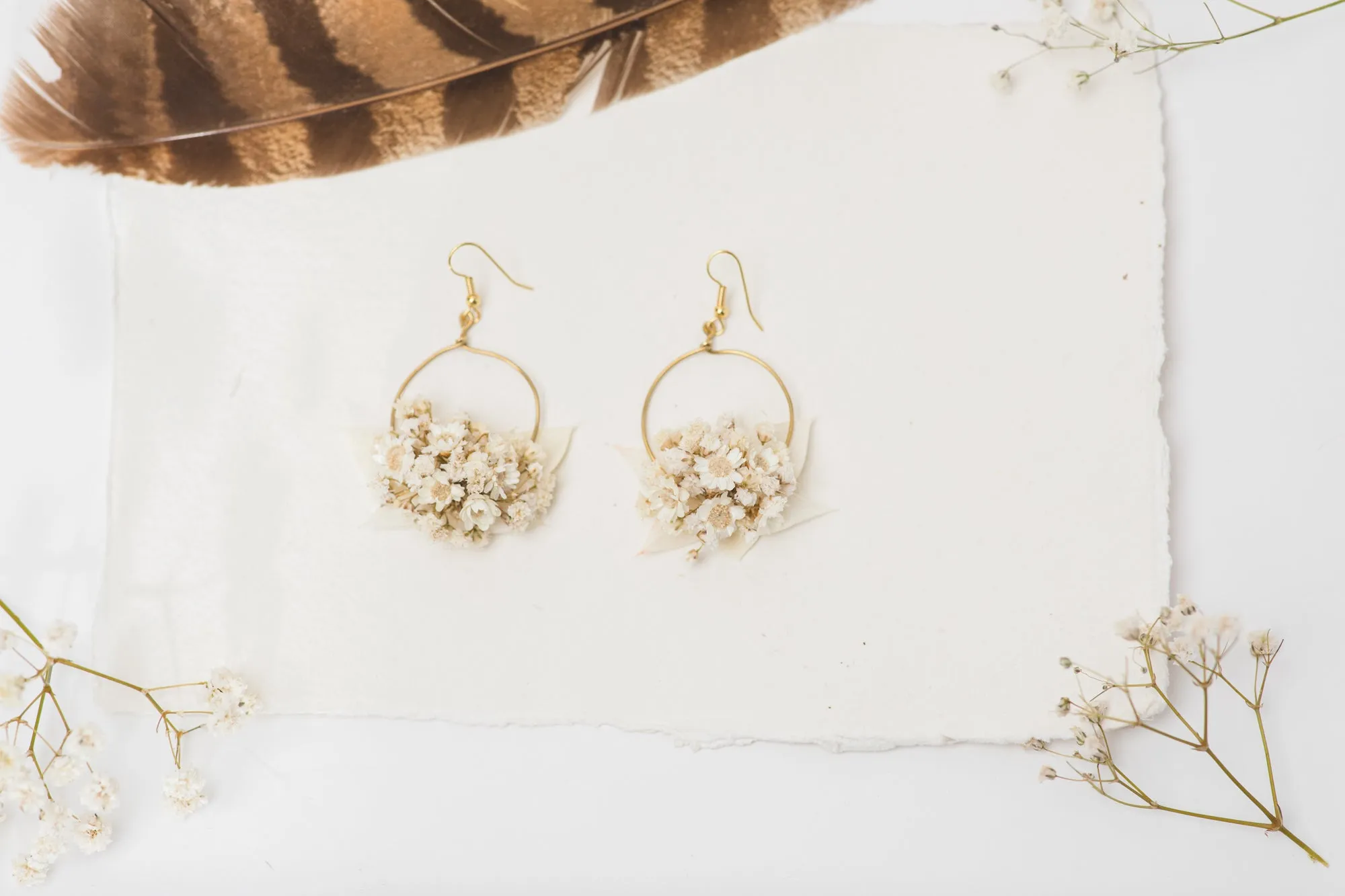 Cream dried flower earrings
