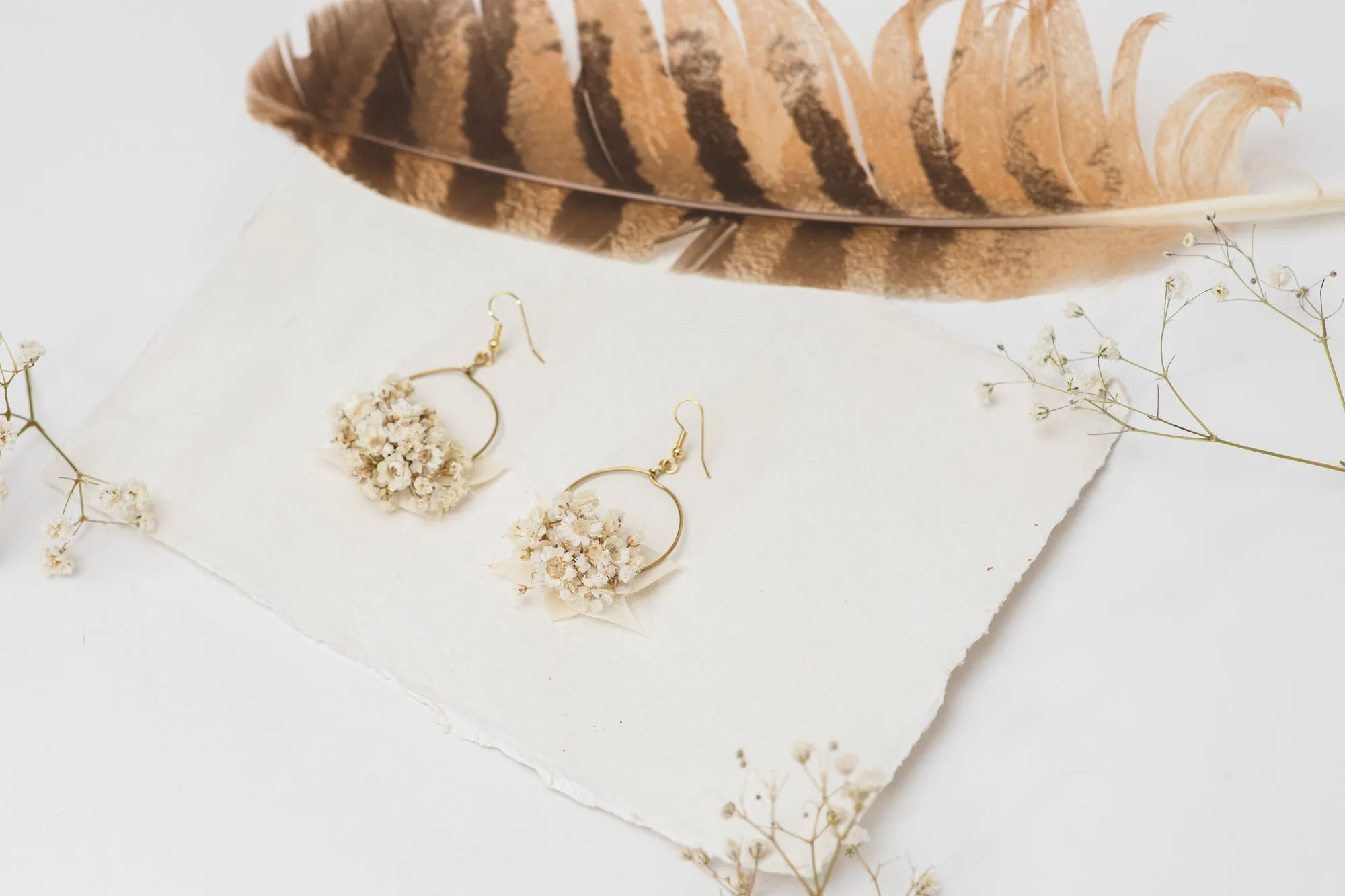 Cream dried flower earrings