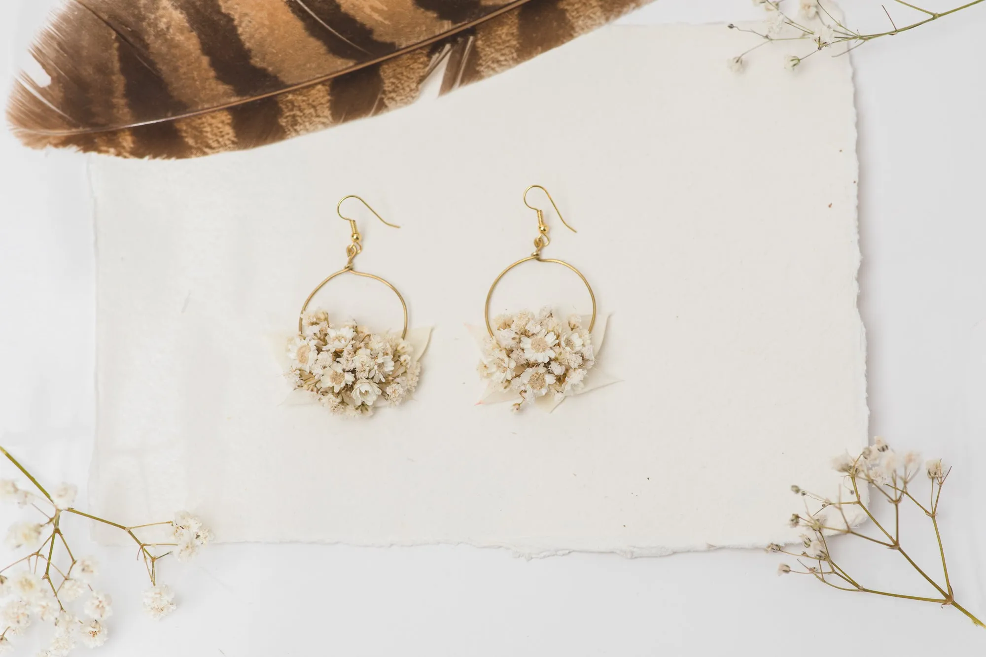 Cream dried flower earrings