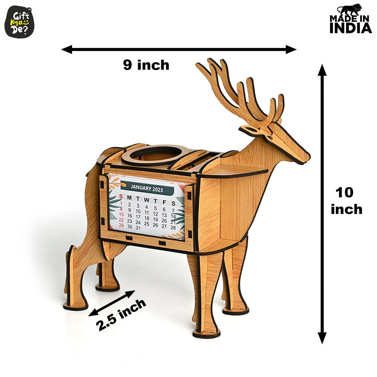 Deer Showpiece | Desk Organizer With Clock & Calendar 2024 | Home & Office Decor