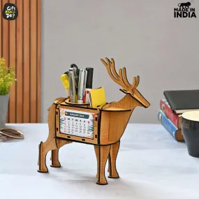 Deer Showpiece | Desk Organizer With Clock & Calendar 2024 | Home & Office Decor