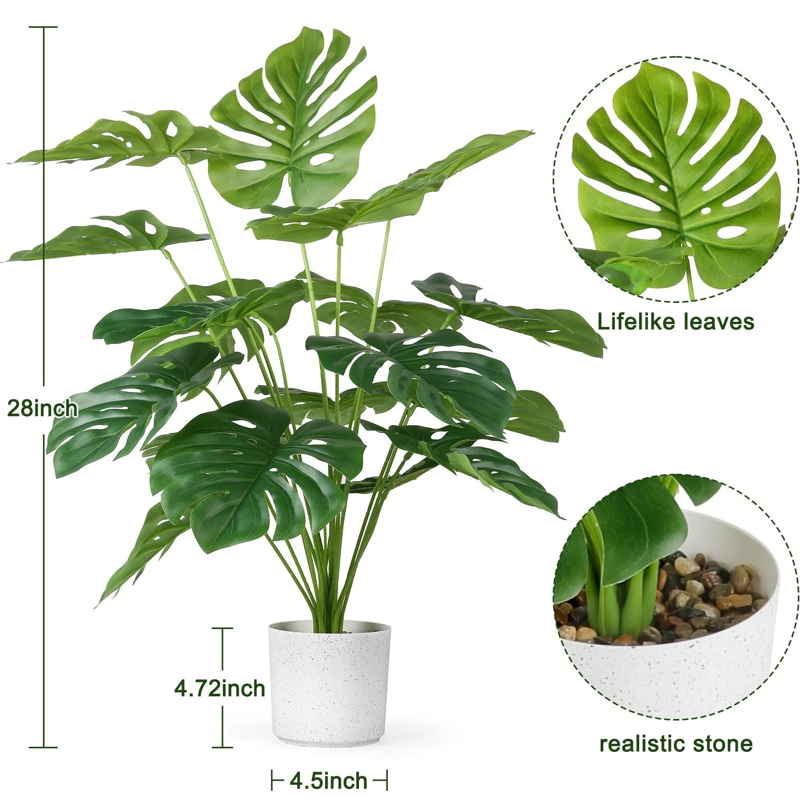 EDIMENS 2PCS Artificial Monstera Plants, 28'' Fake Plants Tropical Palm Tree with Plastic Plant Pot, Desk Faux Plants Indoor for Home Decor, 18 Leaves - Walmart.com