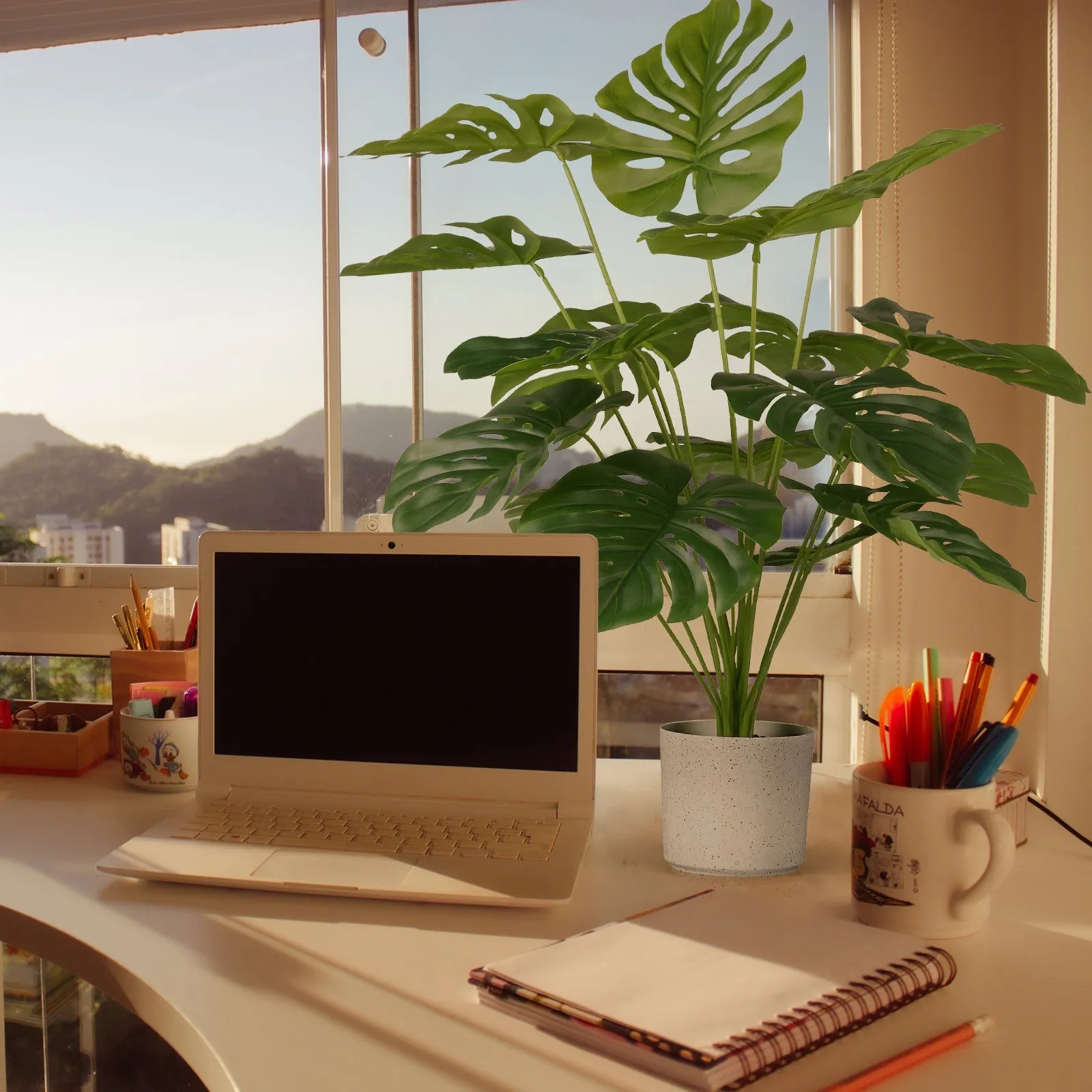 EDIMENS 2PCS Artificial Monstera Plants, 28'' Fake Plants Tropical Palm Tree with Plastic Plant Pot, Desk Faux Plants Indoor for Home Decor, 18 Leaves - Walmart.com