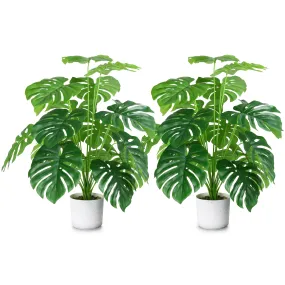 EDIMENS 2PCS Artificial Monstera Plants, 28'' Fake Plants Tropical Palm Tree with Plastic Plant Pot, Desk Faux Plants Indoor for Home Decor, 18 Leaves - Walmart.com