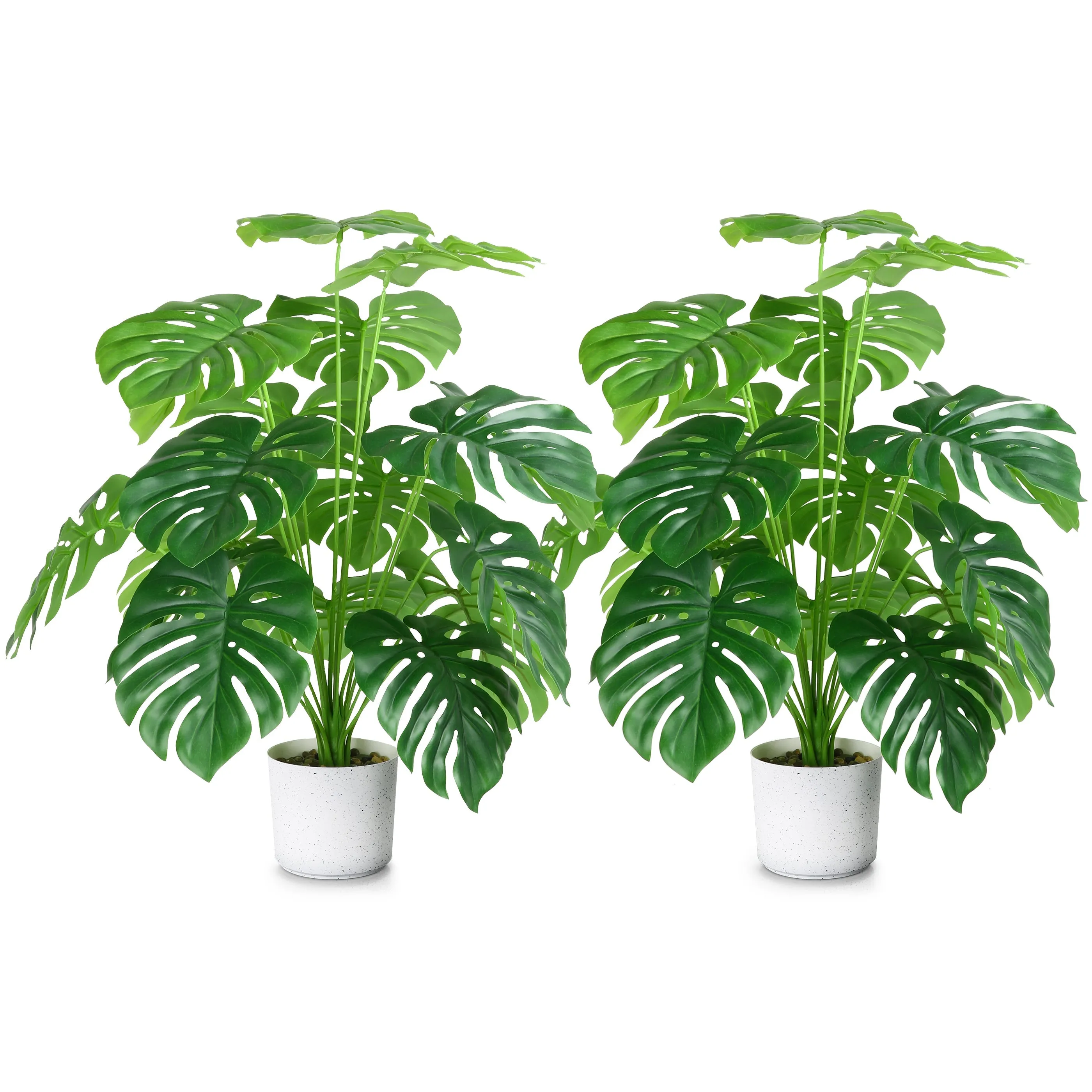 EDIMENS 2PCS Artificial Monstera Plants, 28'' Fake Plants Tropical Palm Tree with Plastic Plant Pot, Desk Faux Plants Indoor for Home Decor, 18 Leaves - Walmart.com