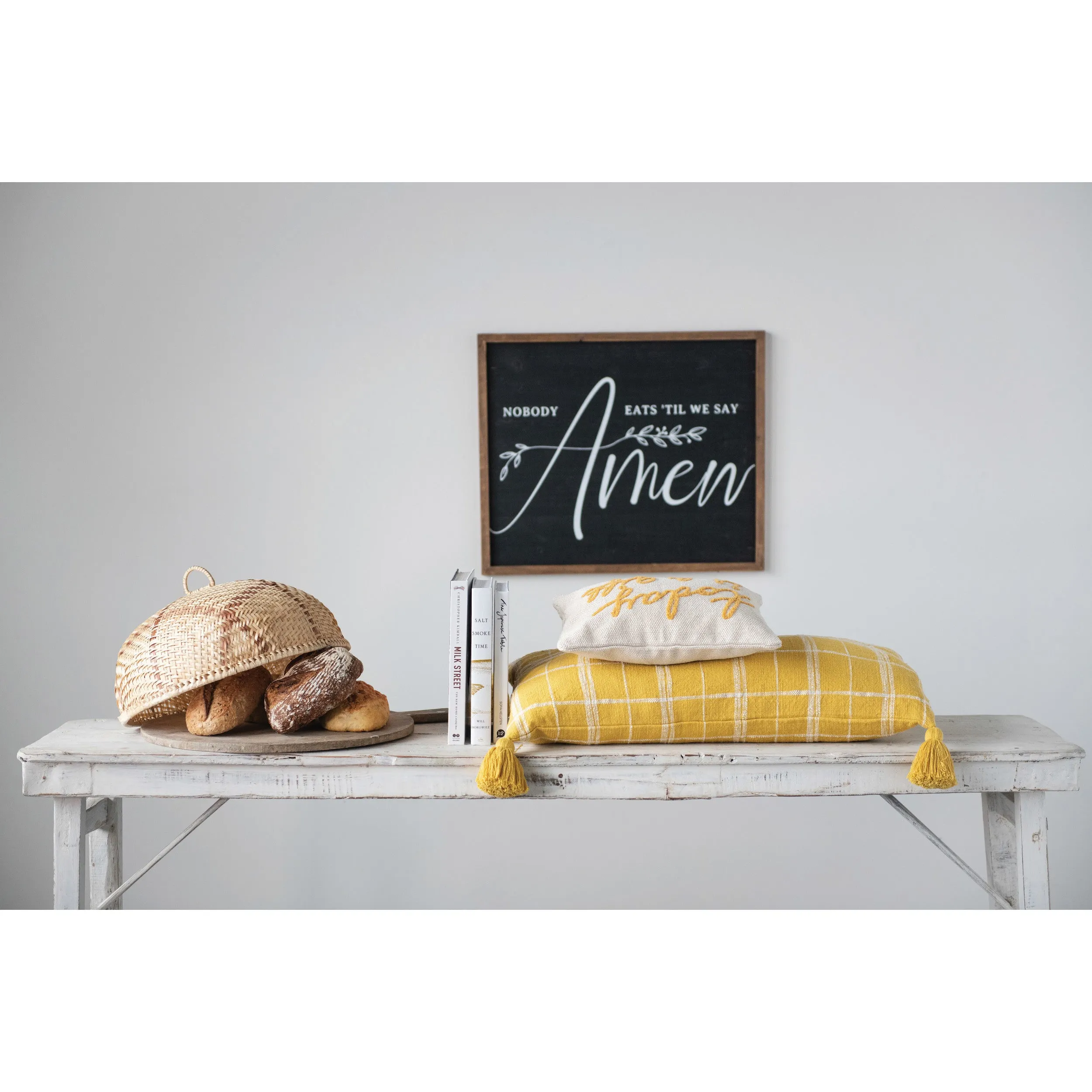 Embroidered Cotton Lumbar Pillow "Today is a Gift"