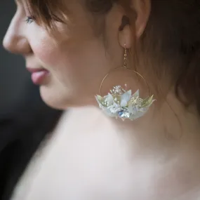 Glamour 2021 wedding white and golden flower earrings Glam Crystals Bridal Circle dangle earrings Handmade dried flower jewelry Magaela