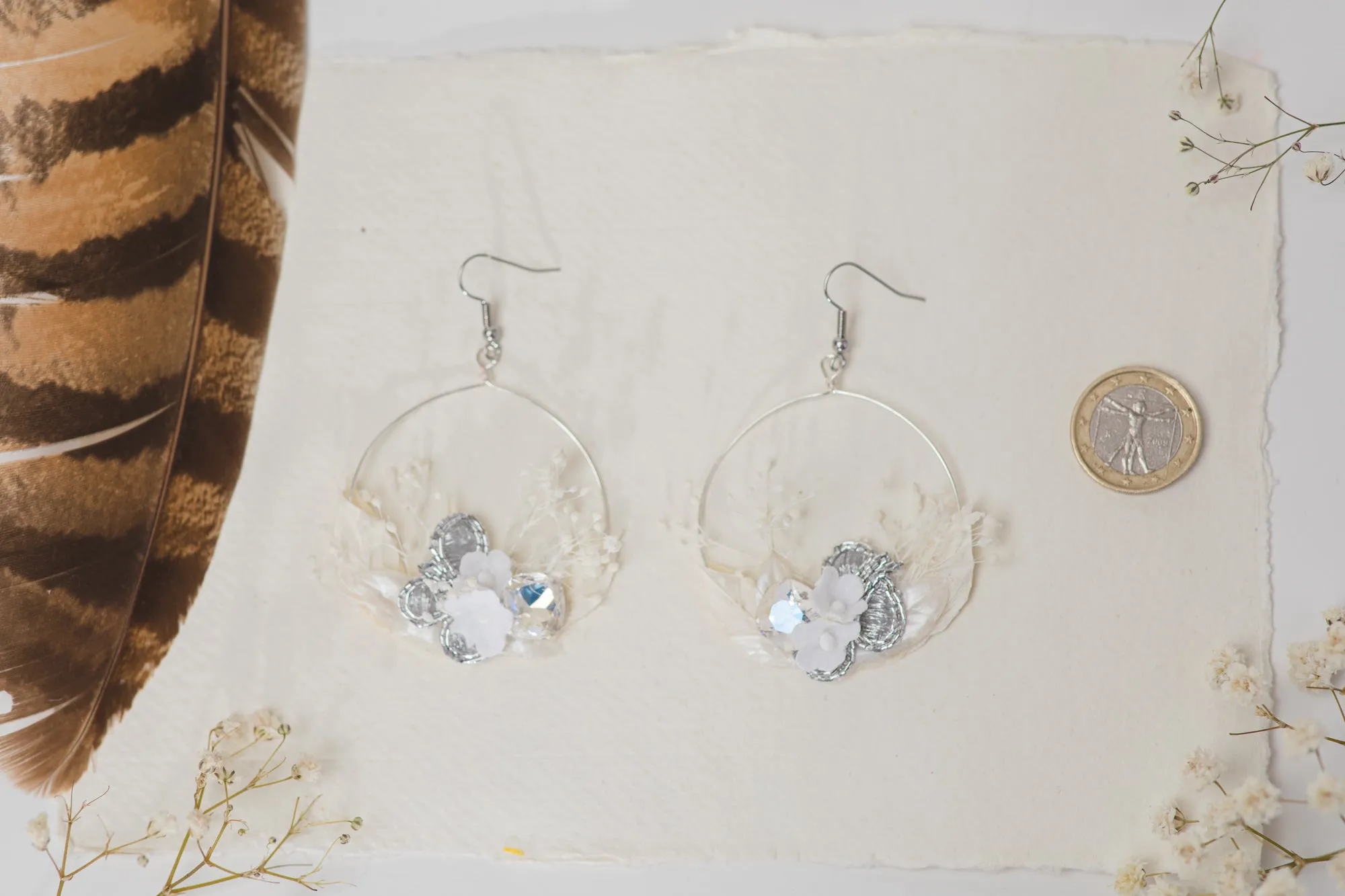 Glamour Silver and White 2021 wedding flower earrings Glam Crystals Bridal Circle dangle earrings Handmade Jewellery Magaela