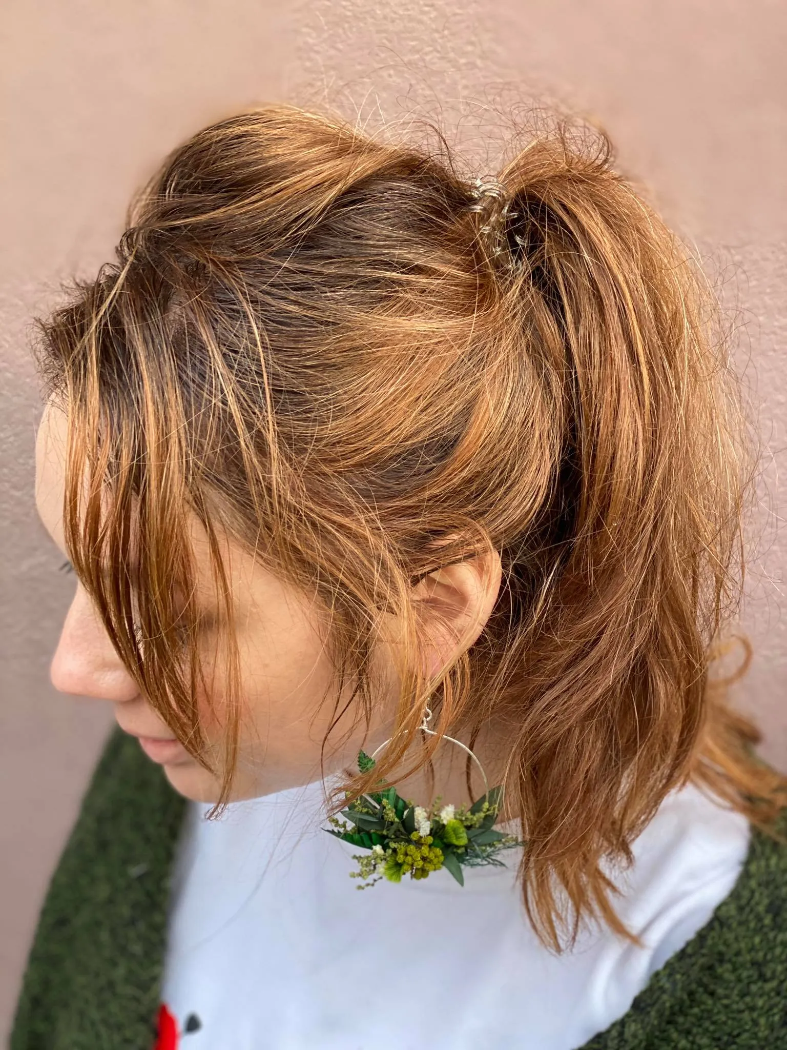 Greenery surgical steel circle dangle earrings Flower silver earrings for bride Dried flowers Magaela handmade Baby's breath
