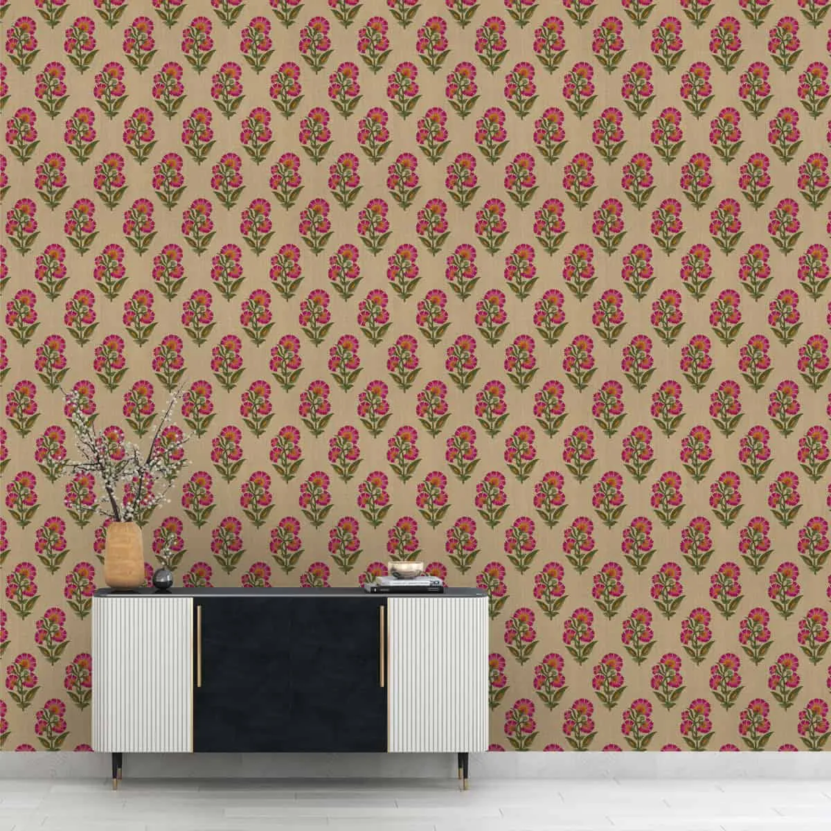 Indian Floral Theme Repeat Design Wallpaper, Luxury