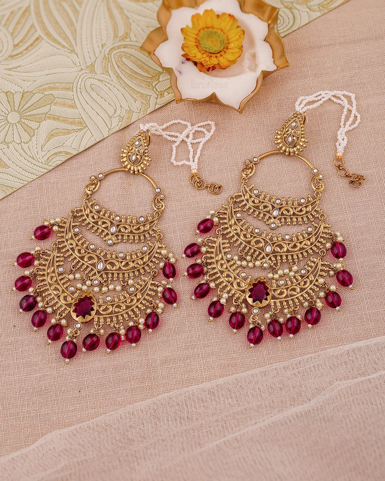 Jharoka Kundan Chandbali Earrings - RANG