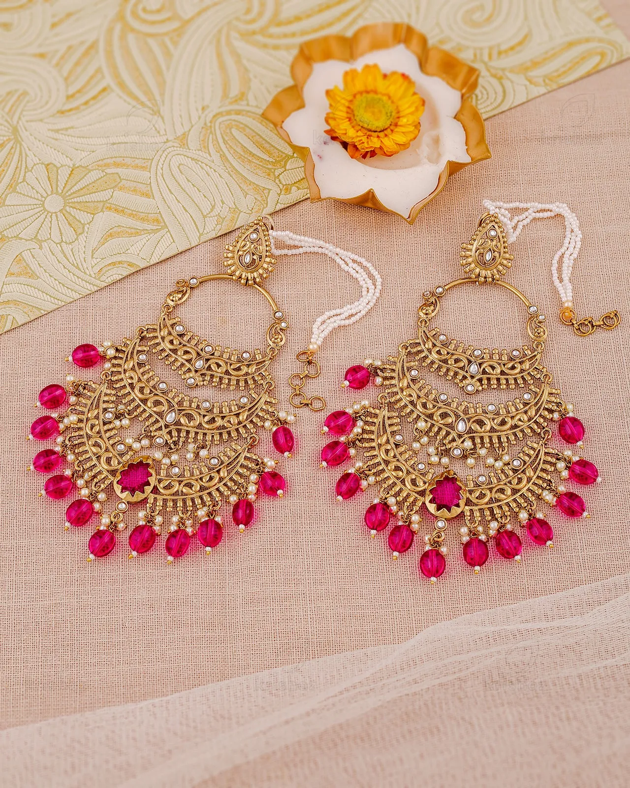 Jharoka Kundan Chandbali Earrings - RANG