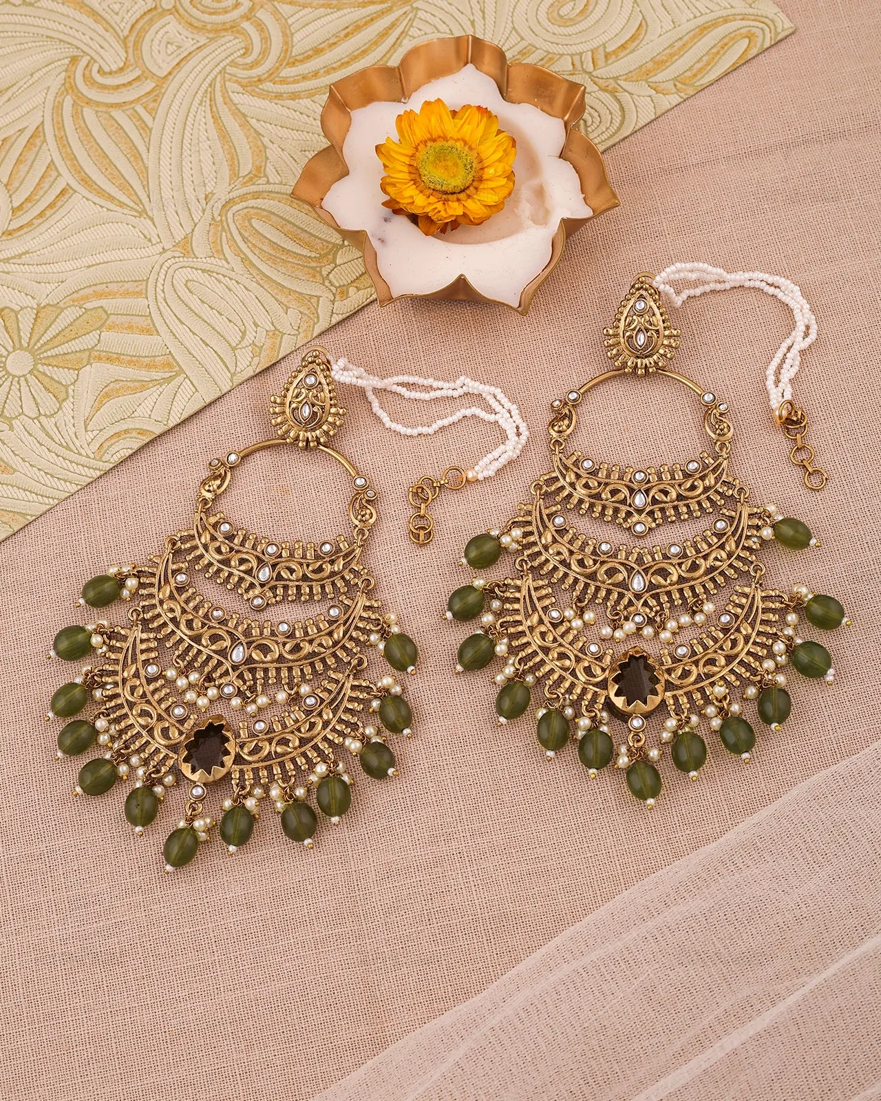 Jharoka Kundan Chandbali Earrings - RANG