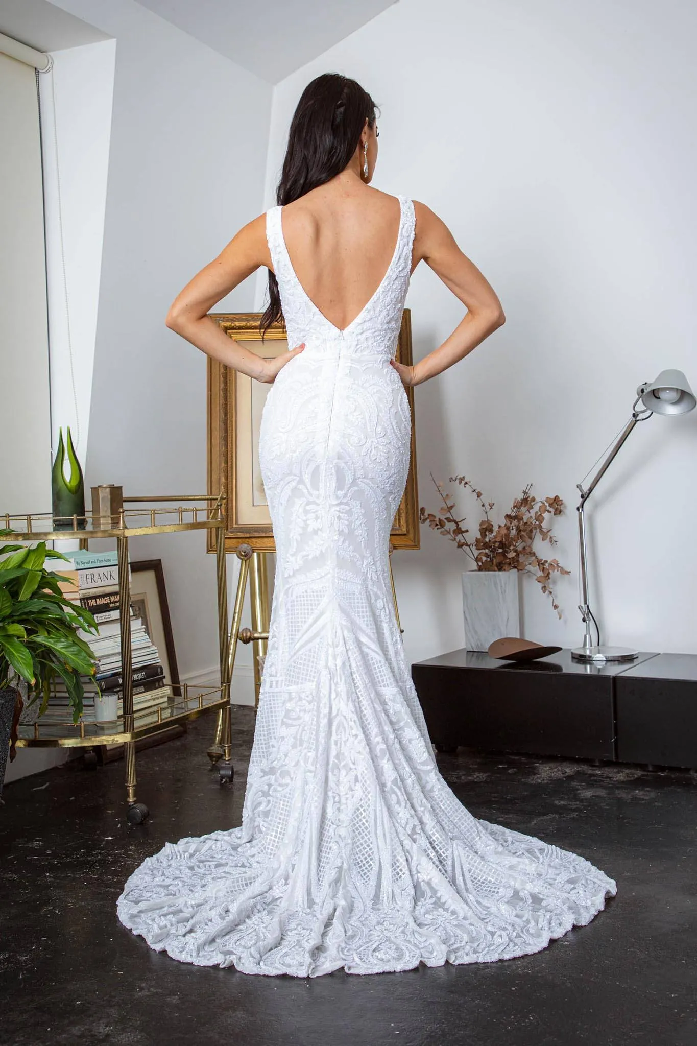 Kalani Pattern Sequin Gown - White/White