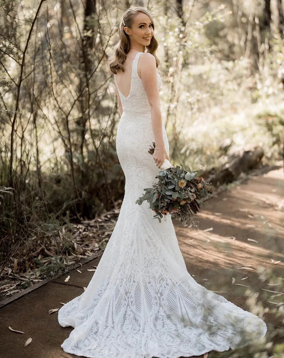 Kalani Pattern Sequin Gown - White/White