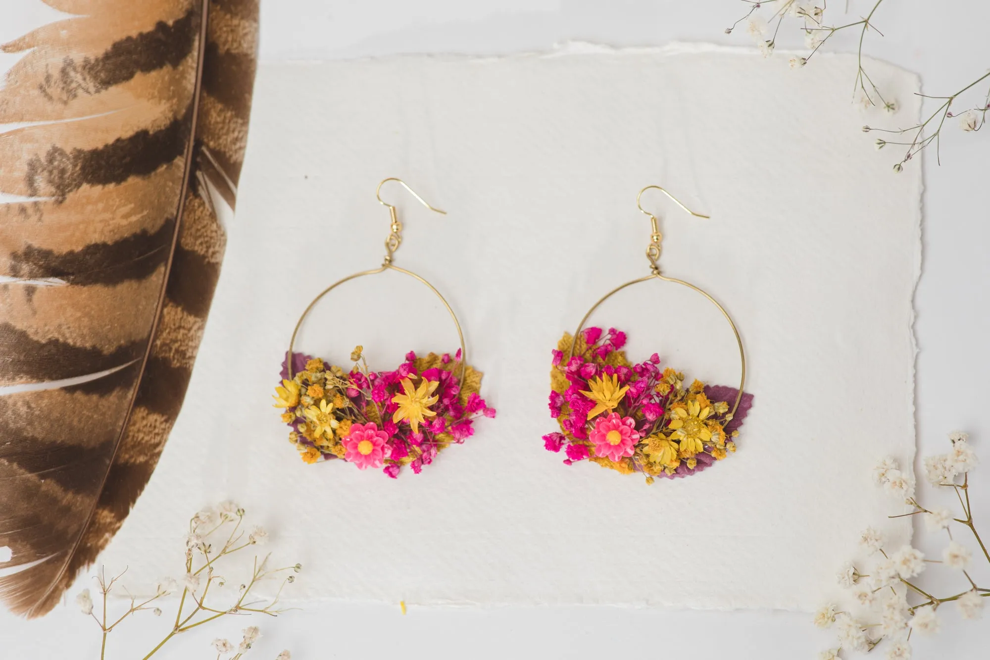 Magenta fuchsia bridal circle earrings