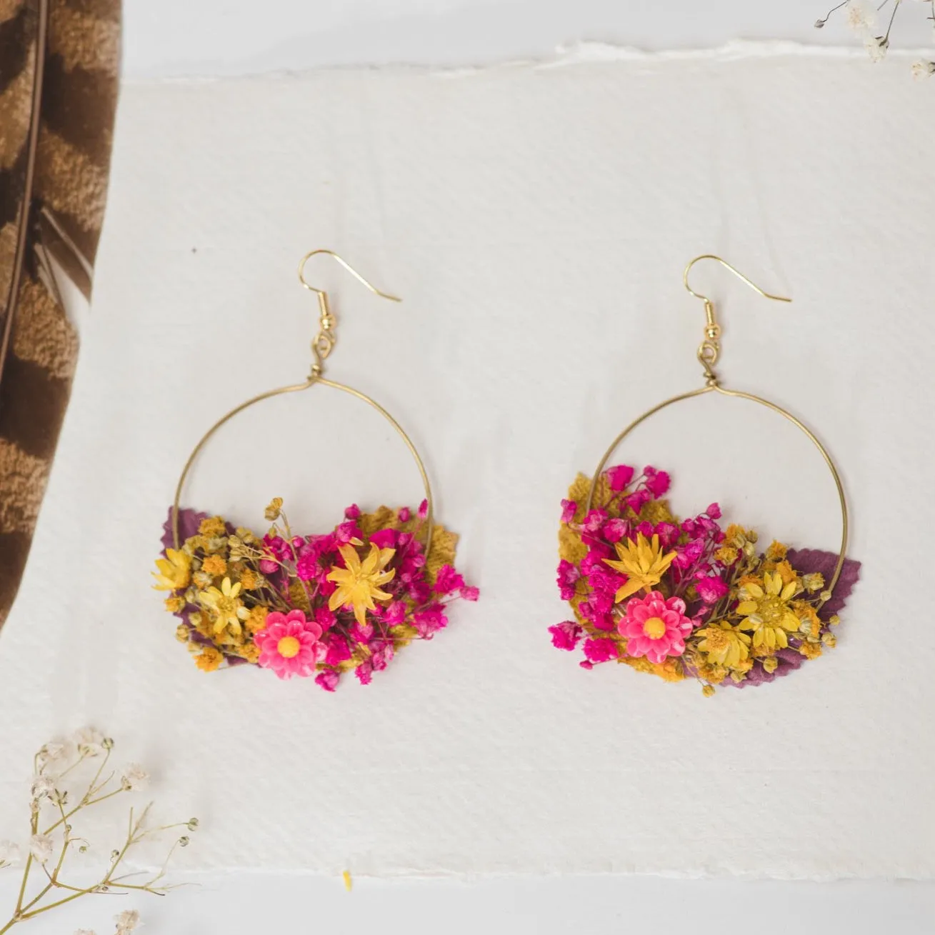 Magenta fuchsia bridal circle earrings