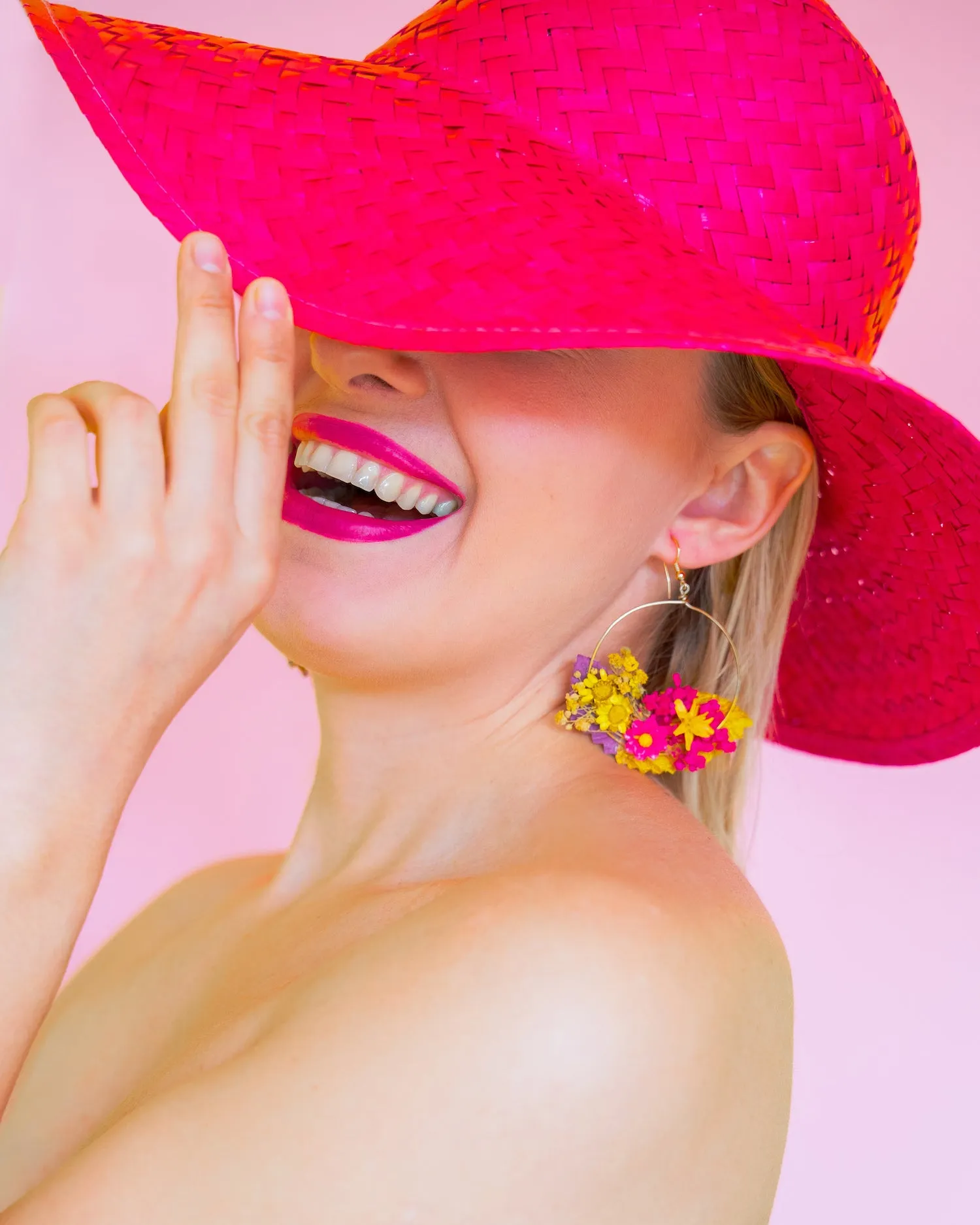 Magenta fuchsia bridal circle earrings