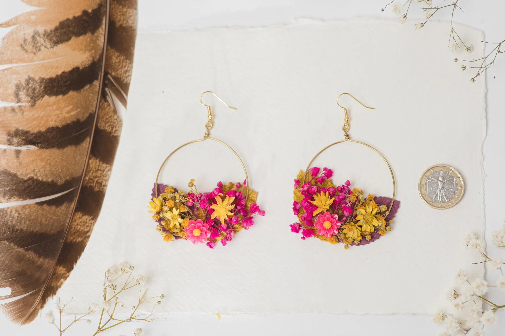 Magenta fuchsia bridal circle earrings