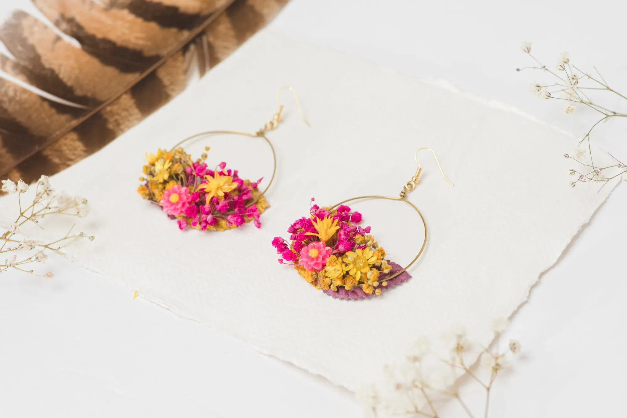 Magenta fuchsia bridal circle earrings