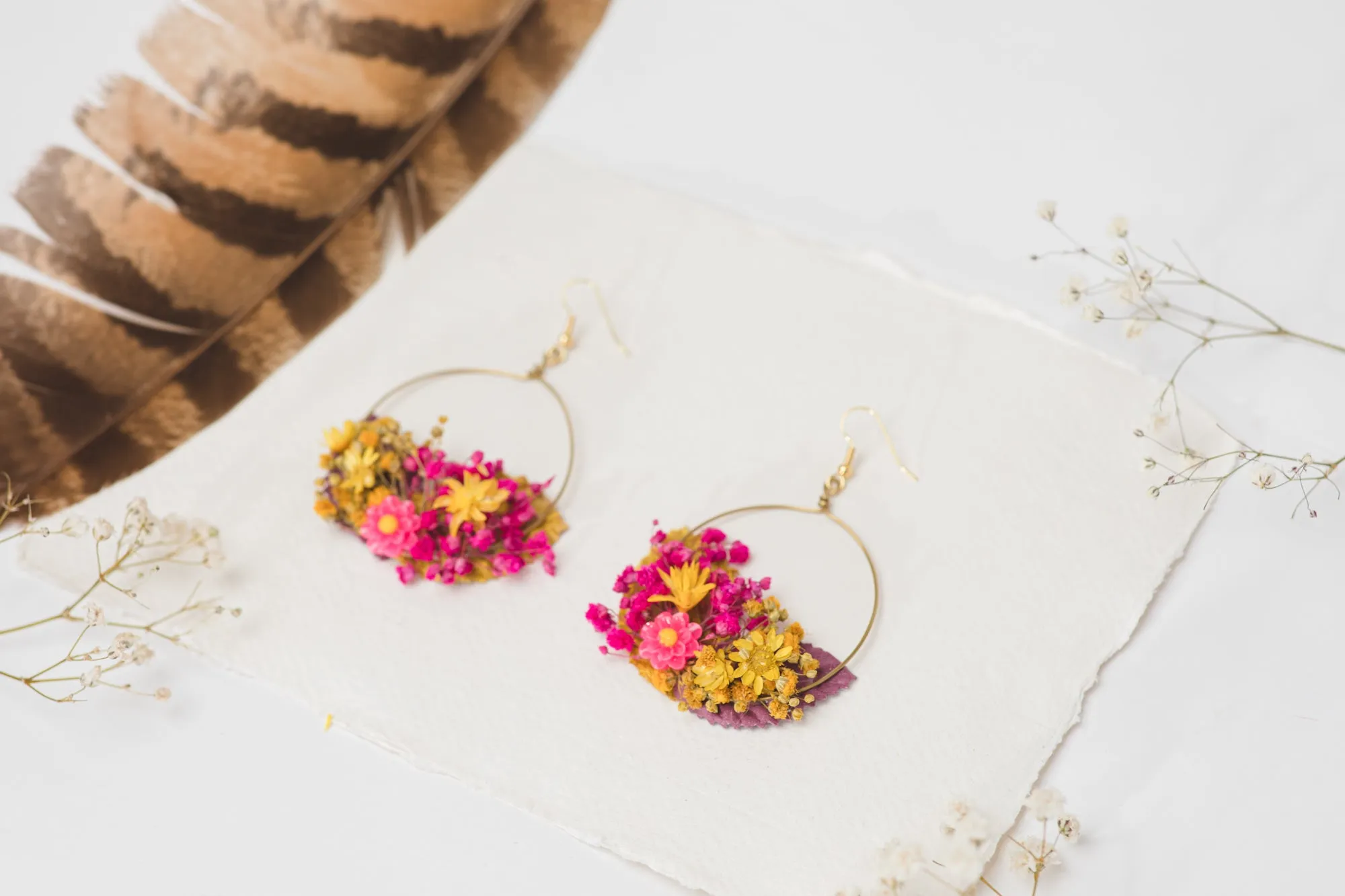 Magenta fuchsia bridal circle earrings