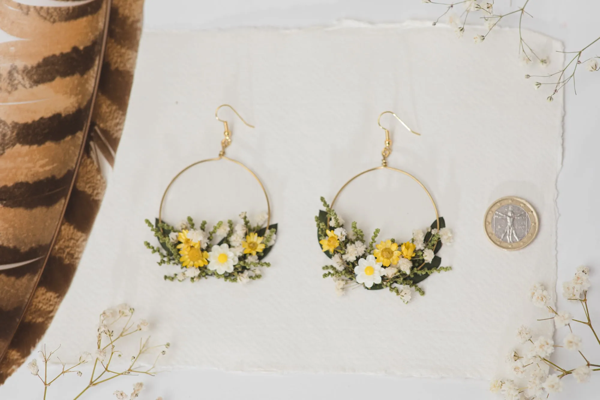 Meadow yellow and white flower earrings