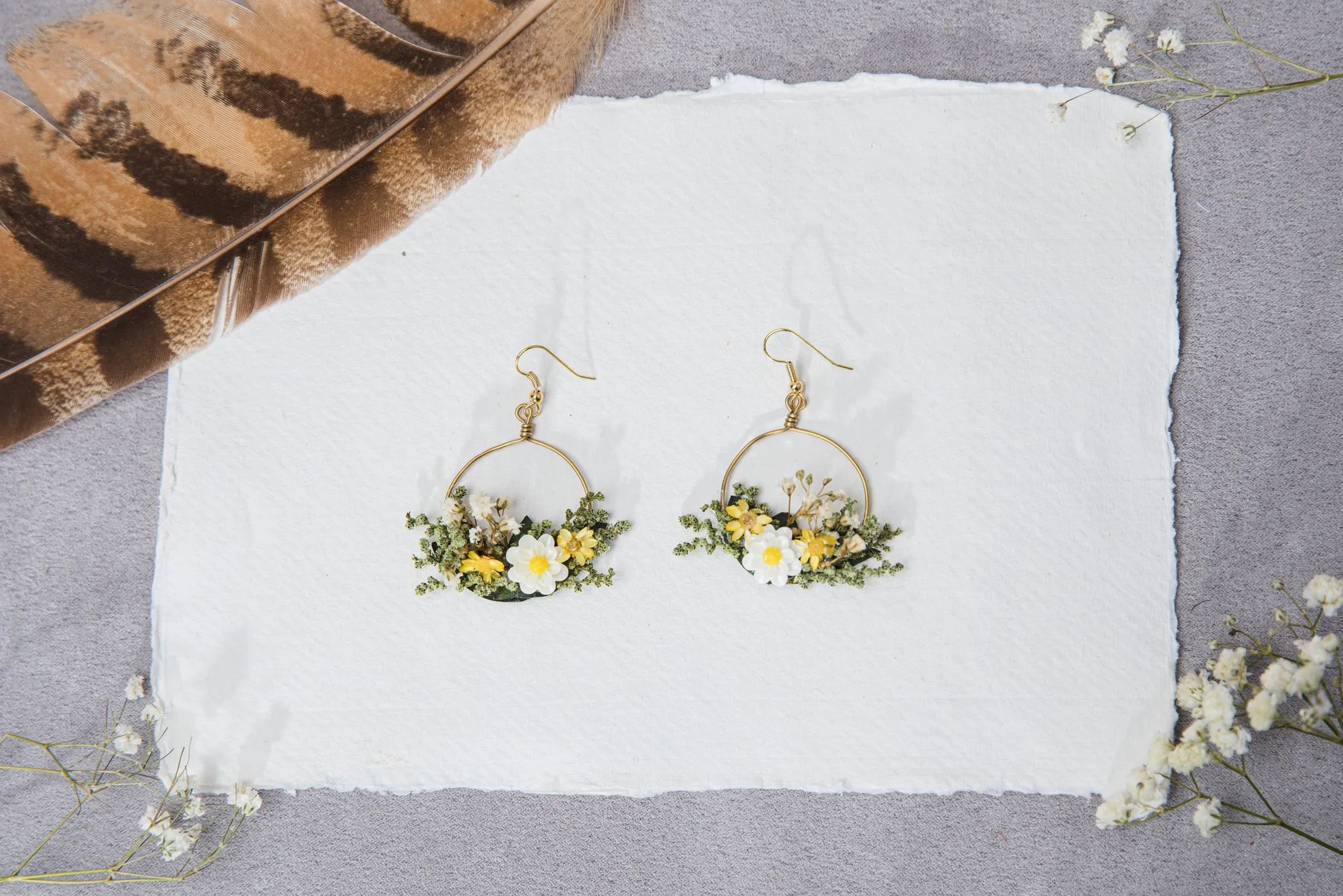 Meadow yellow and white flower earrings