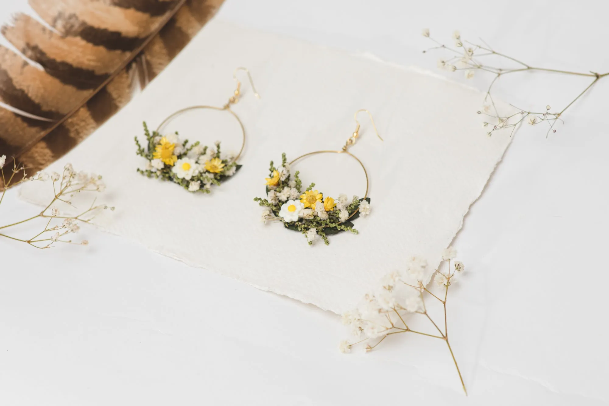 Meadow yellow and white flower earrings