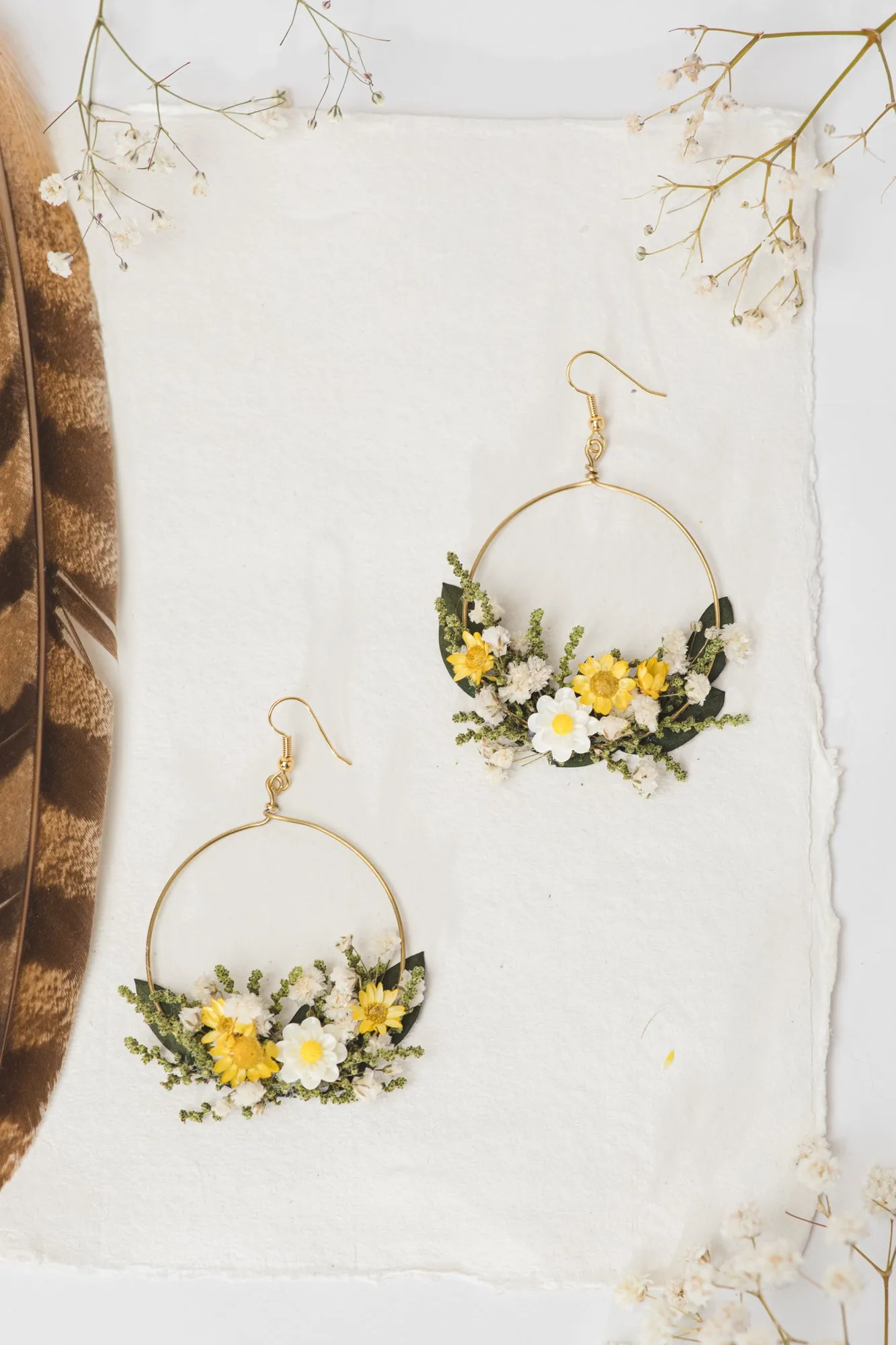 Meadow yellow and white flower earrings
