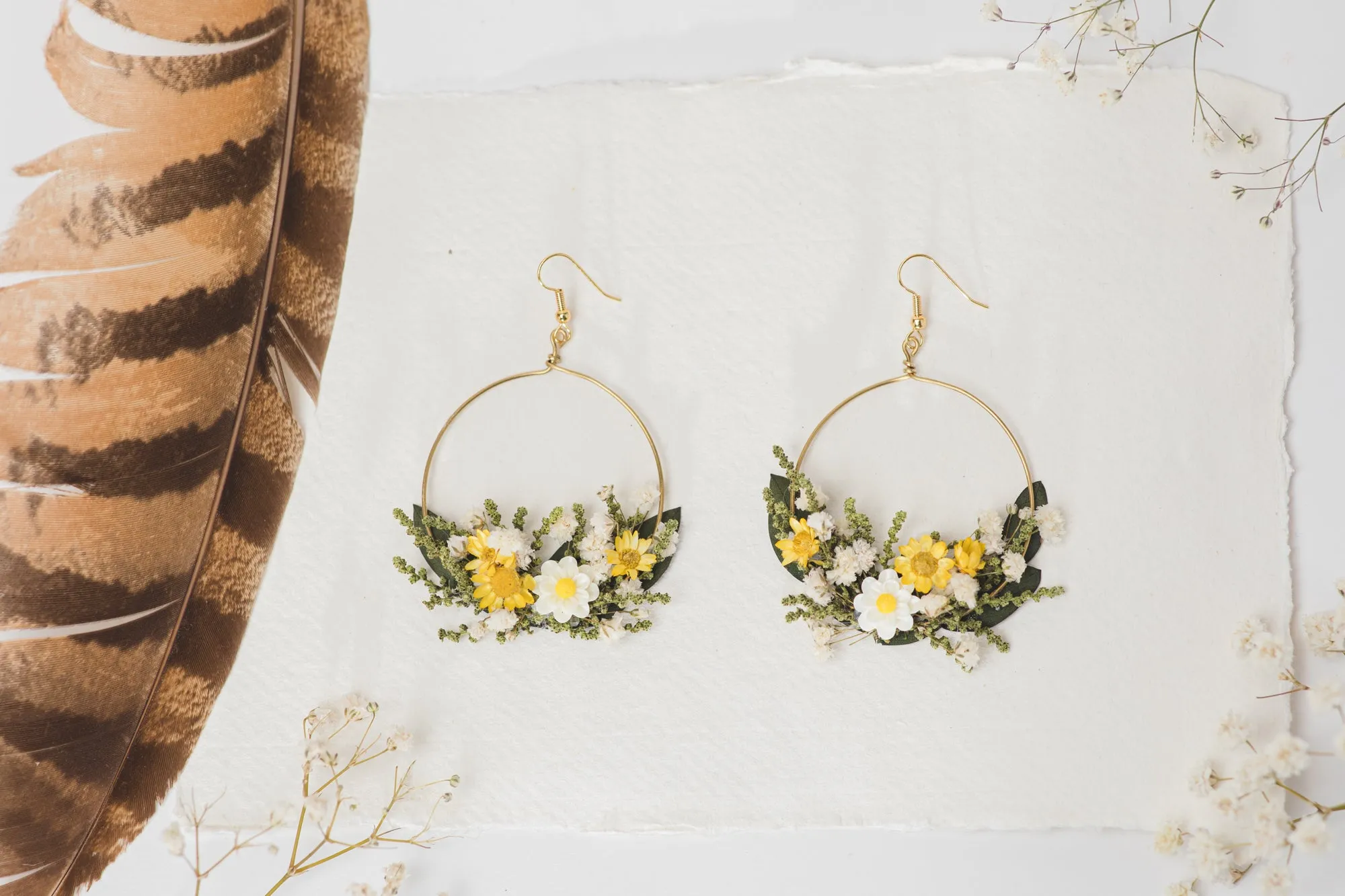 Meadow yellow and white flower earrings