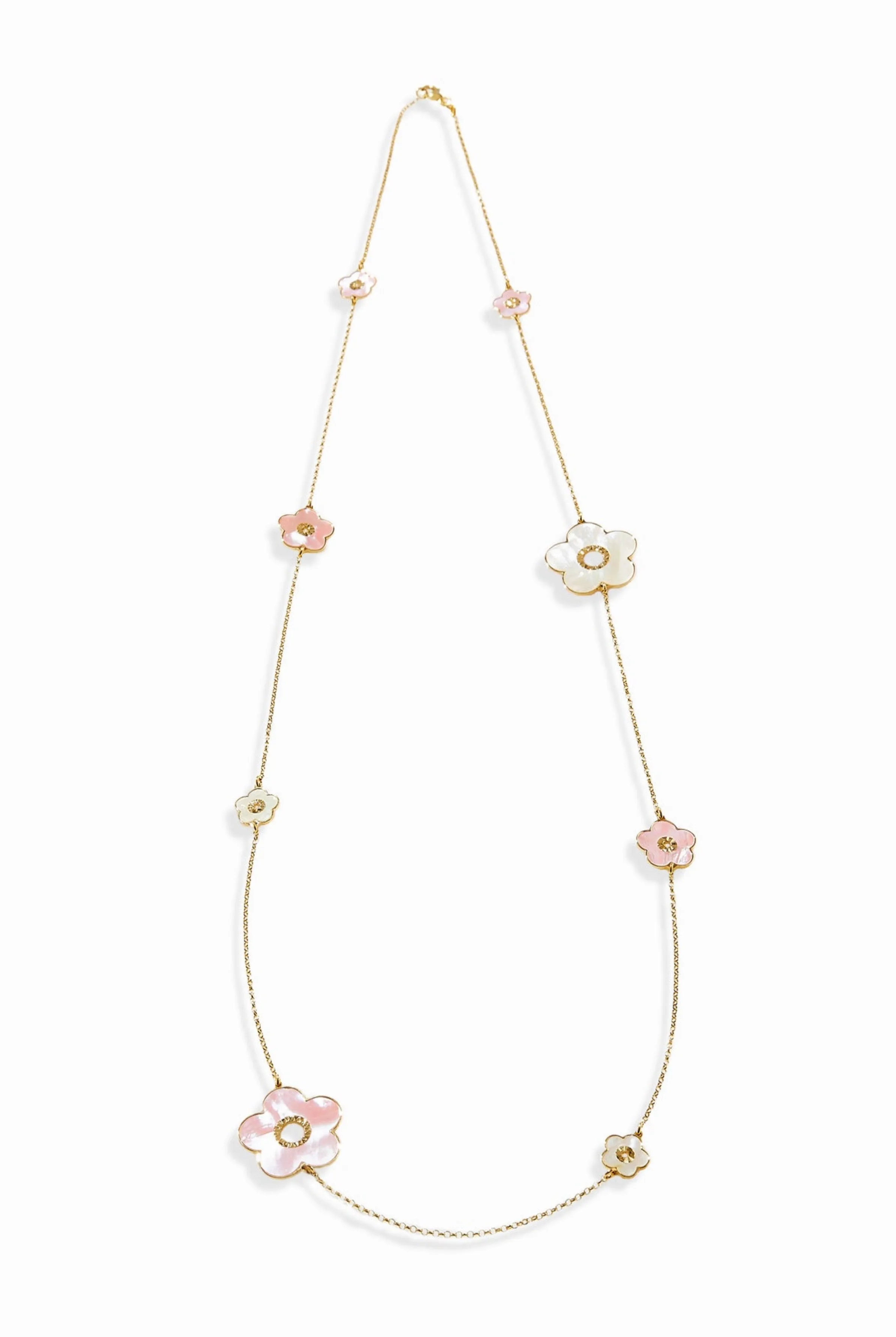 Mother Of Pearl Multi Flower Pendant Necklace