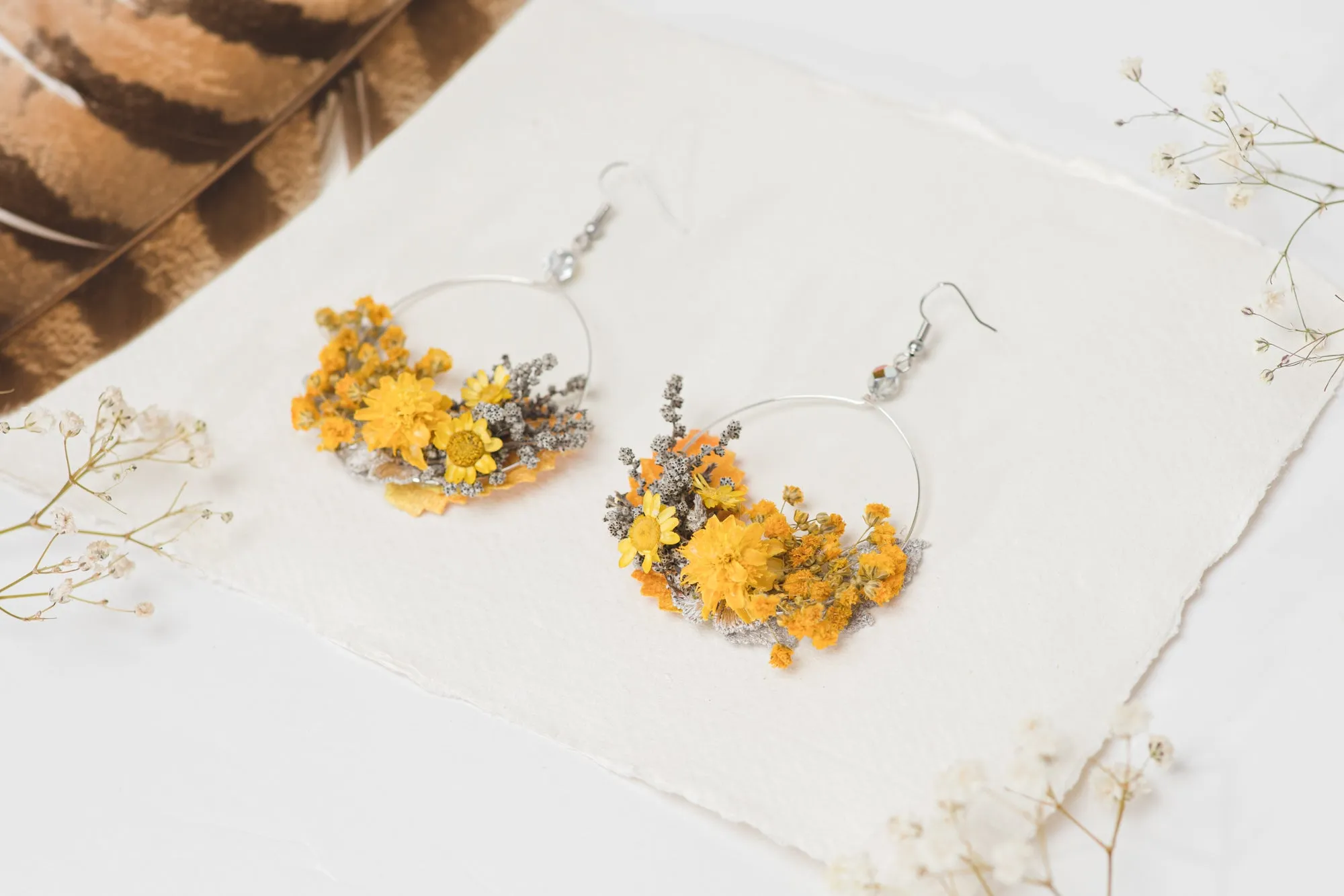 Ochre flower earrings for bride