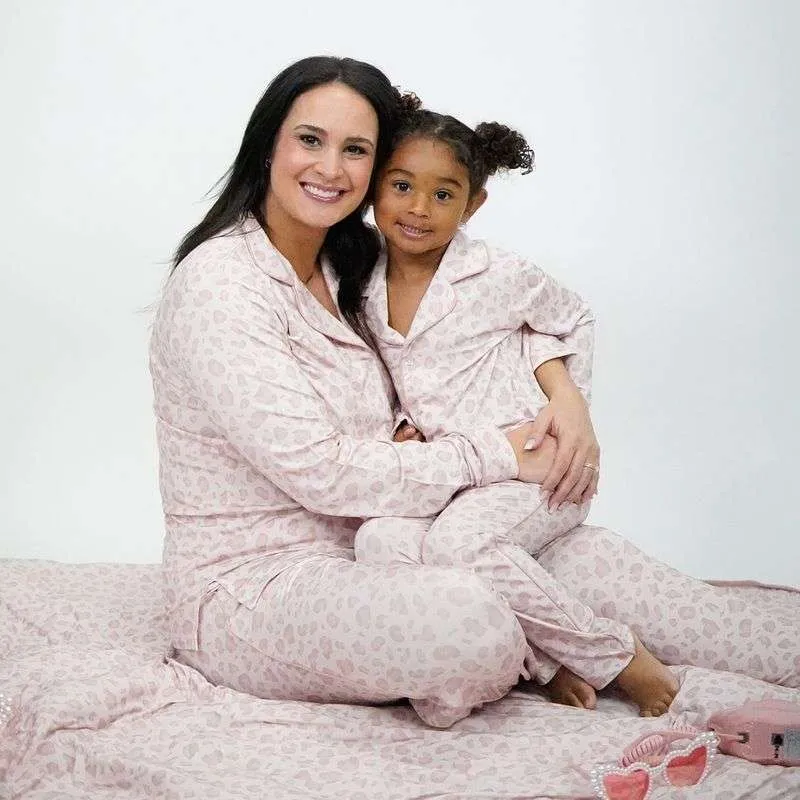 Pink Leopard Long Sleeve Button Up Pajamas