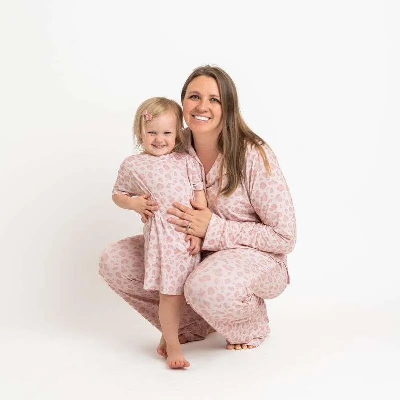 Pink Leopard Long Sleeve Button Up Pajamas