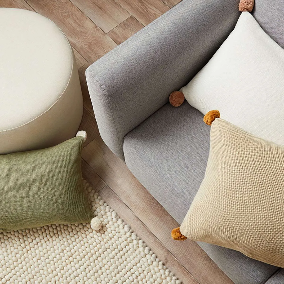 Priya Pompom Knit Cushion - Ivory/Pink