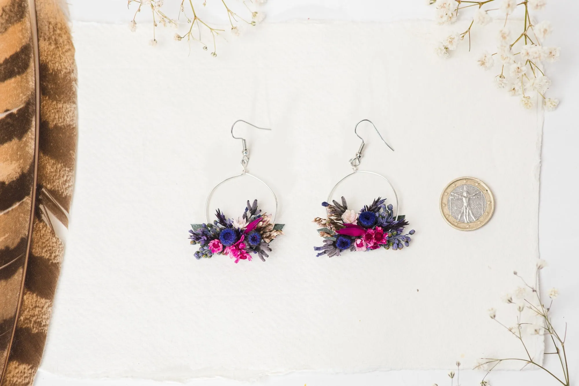 Purple circle dangle earrings