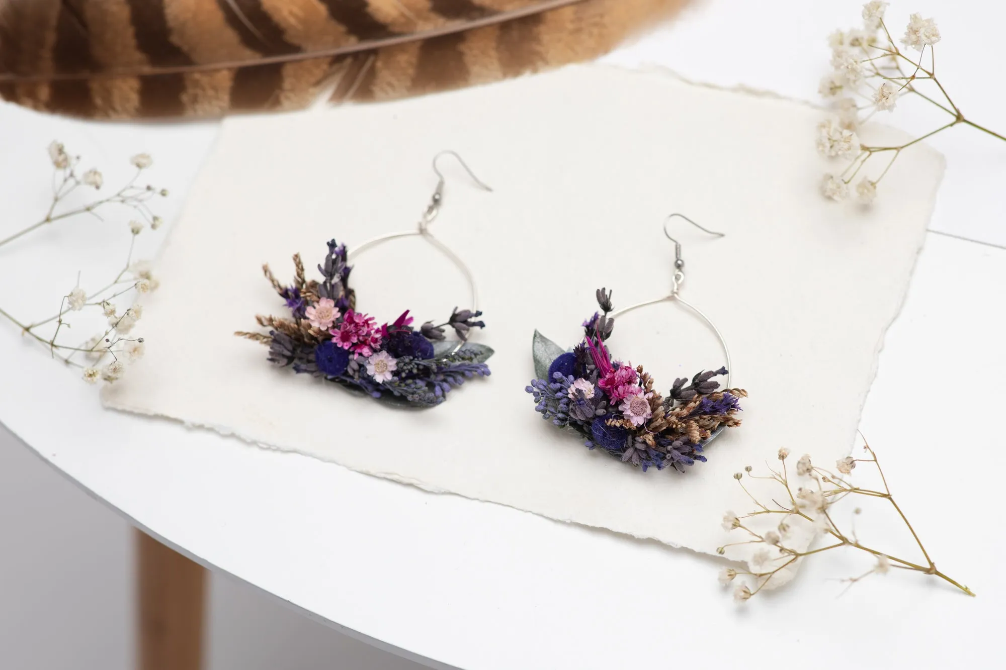 Purple circle dangle earrings