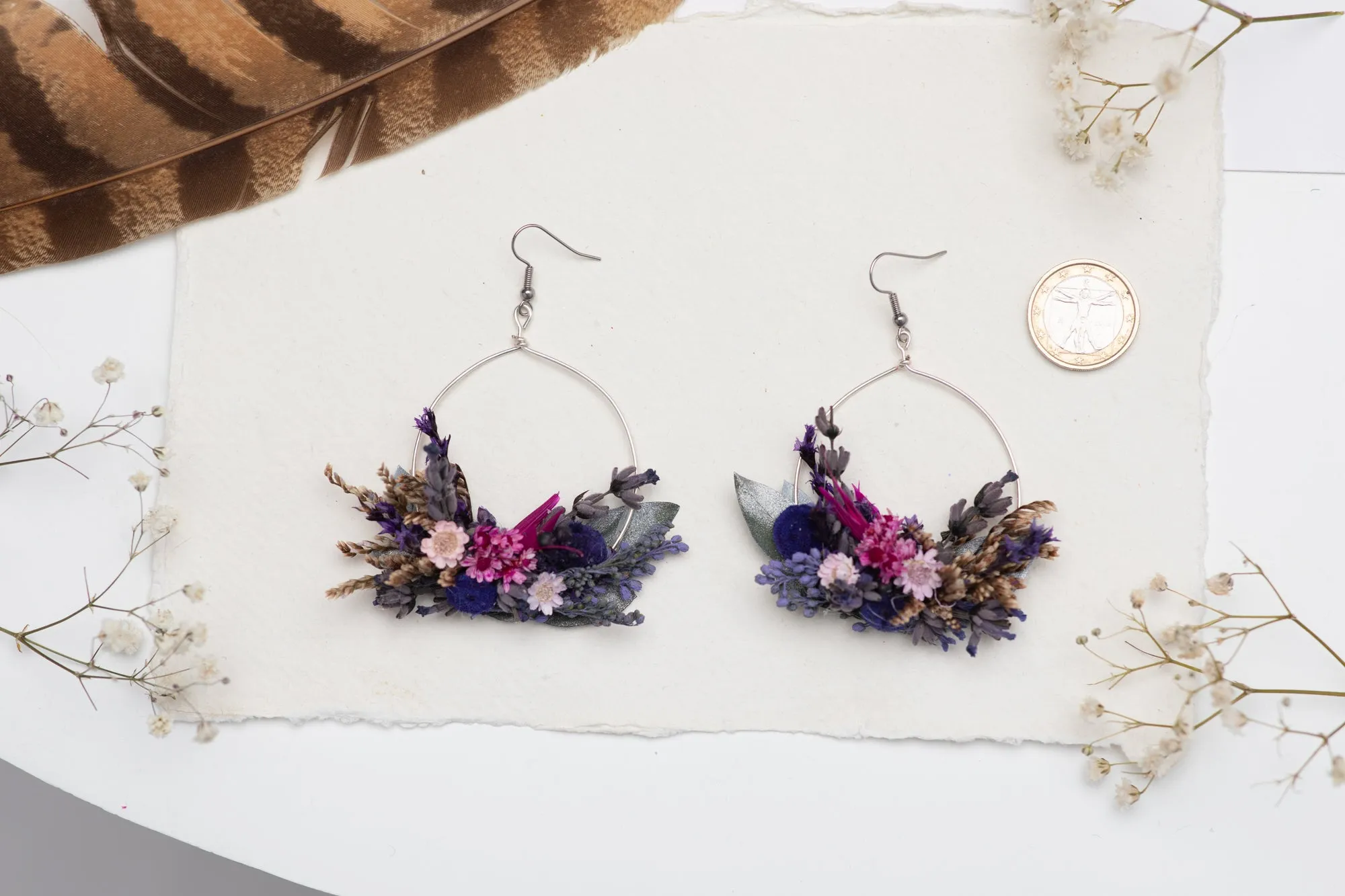 Purple circle dangle earrings