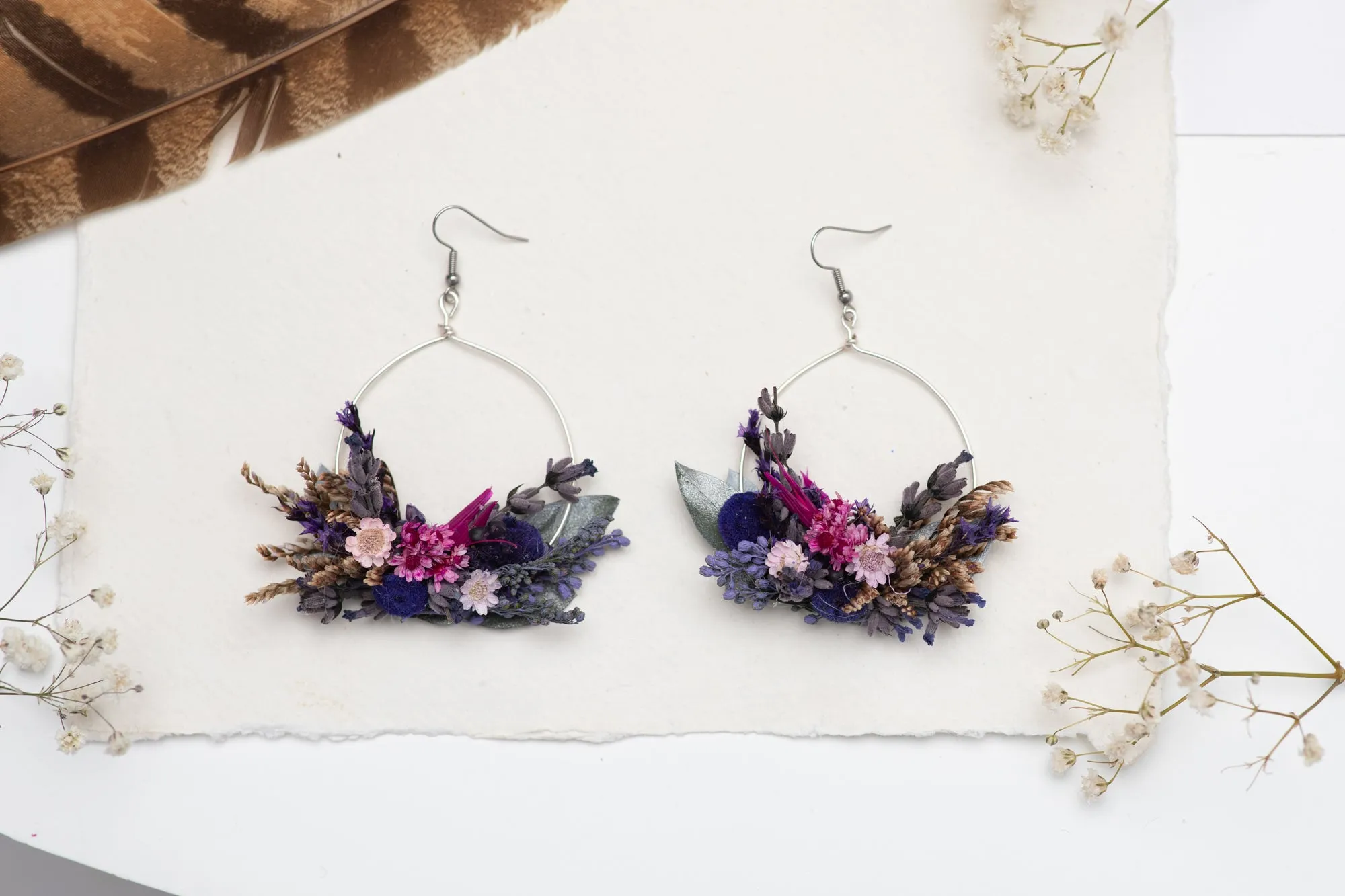 Purple circle dangle earrings