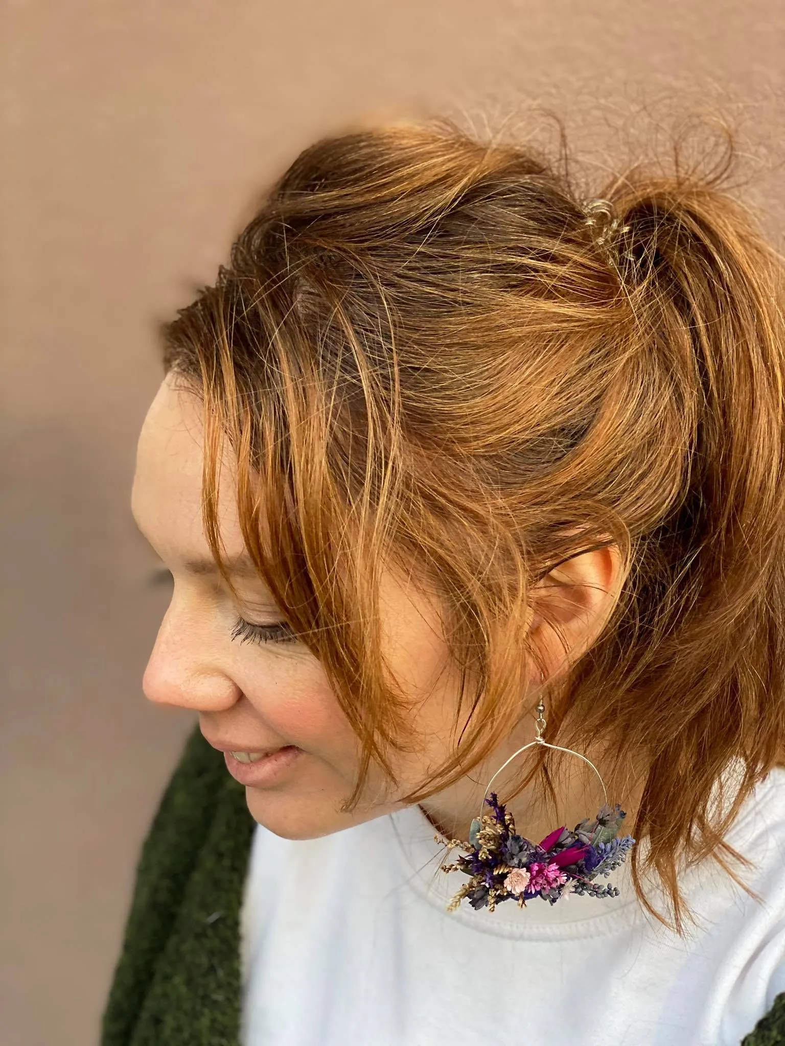 Purple circle dangle earrings