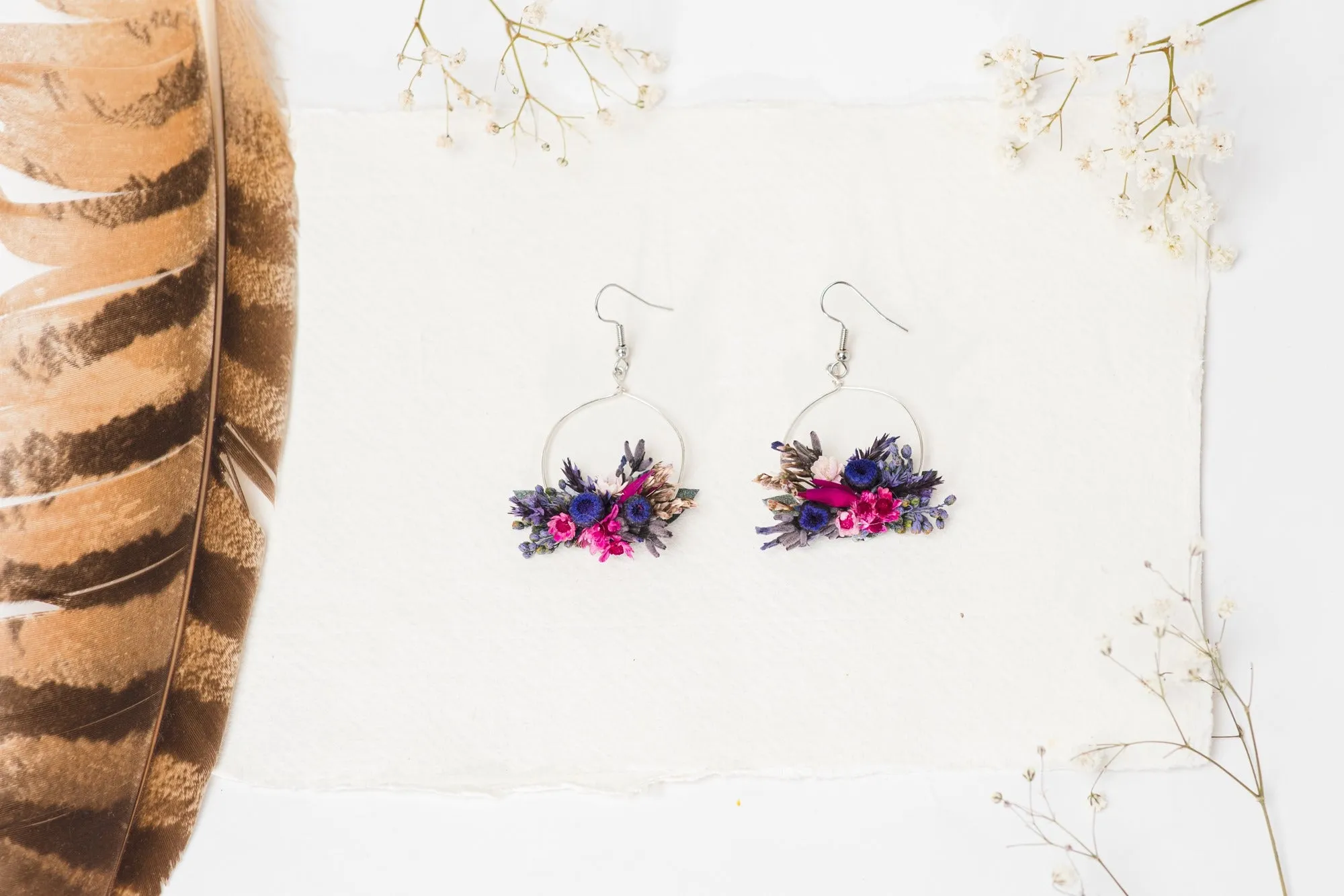 Purple circle dangle earrings