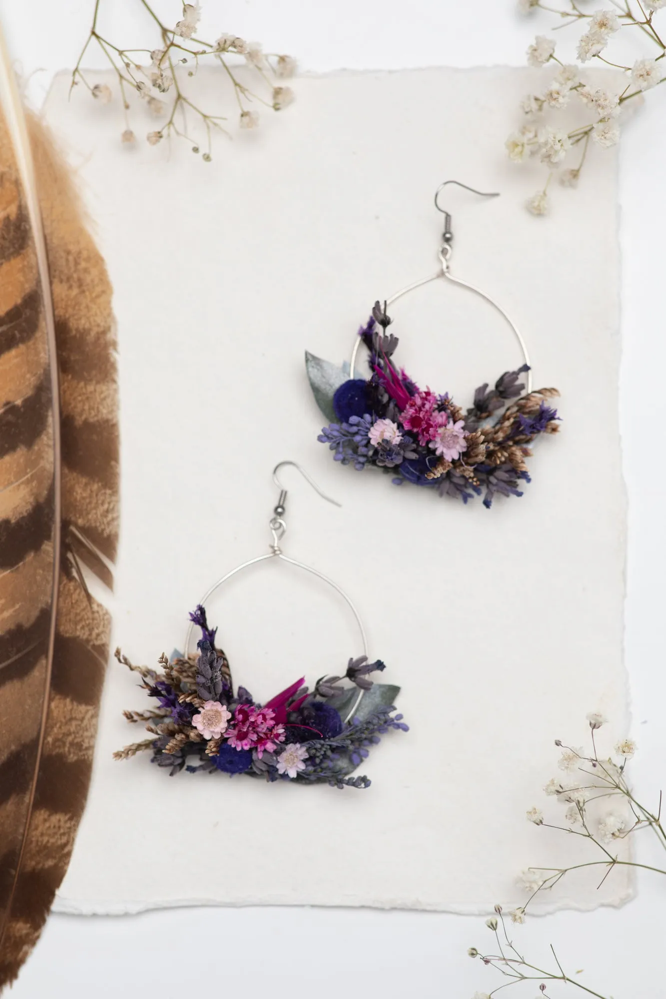 Purple circle dangle earrings