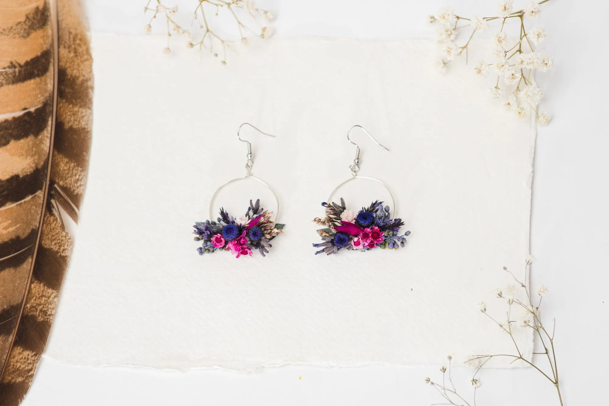 Purple circle dangle earrings