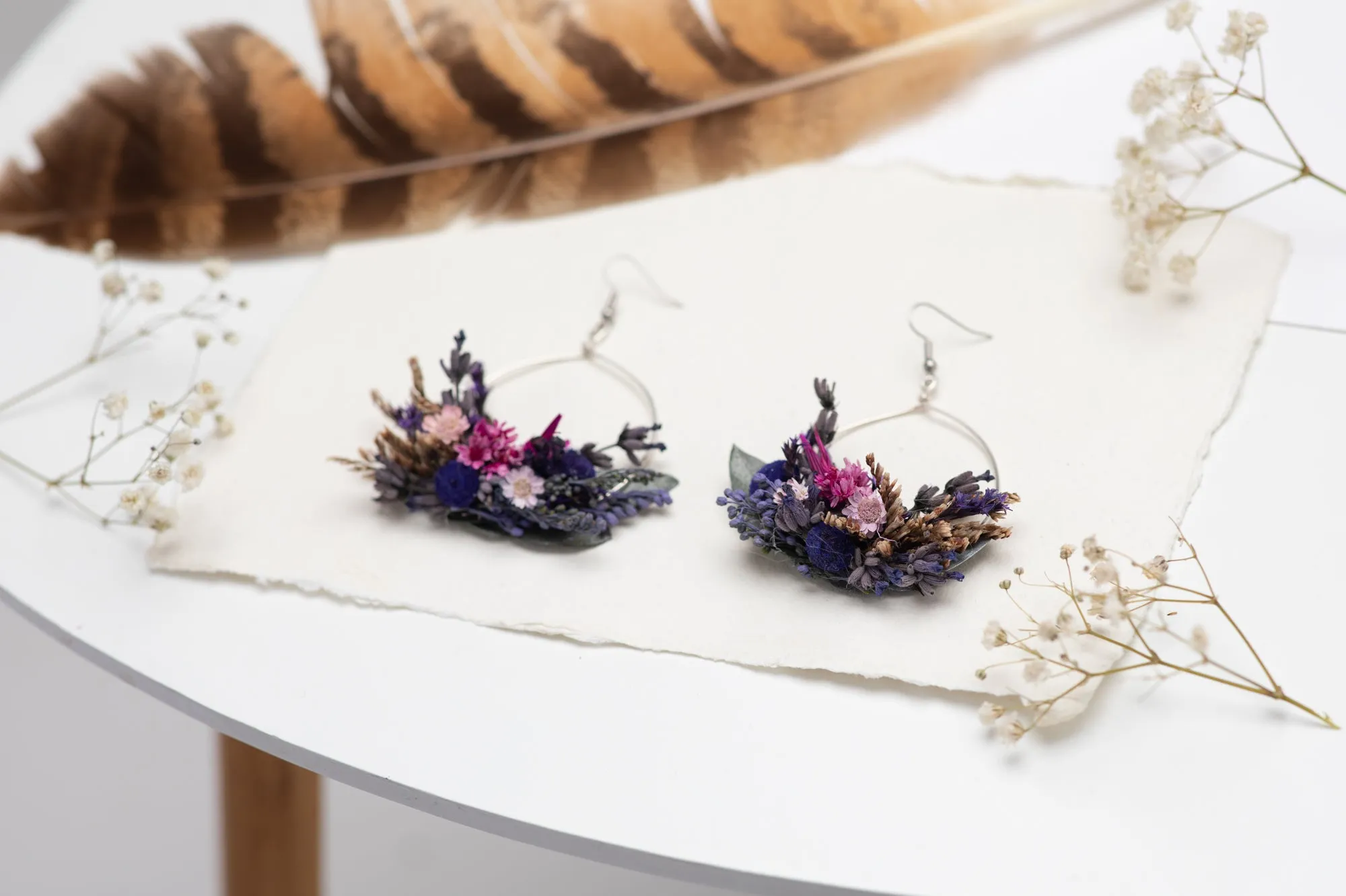 Purple circle dangle earrings